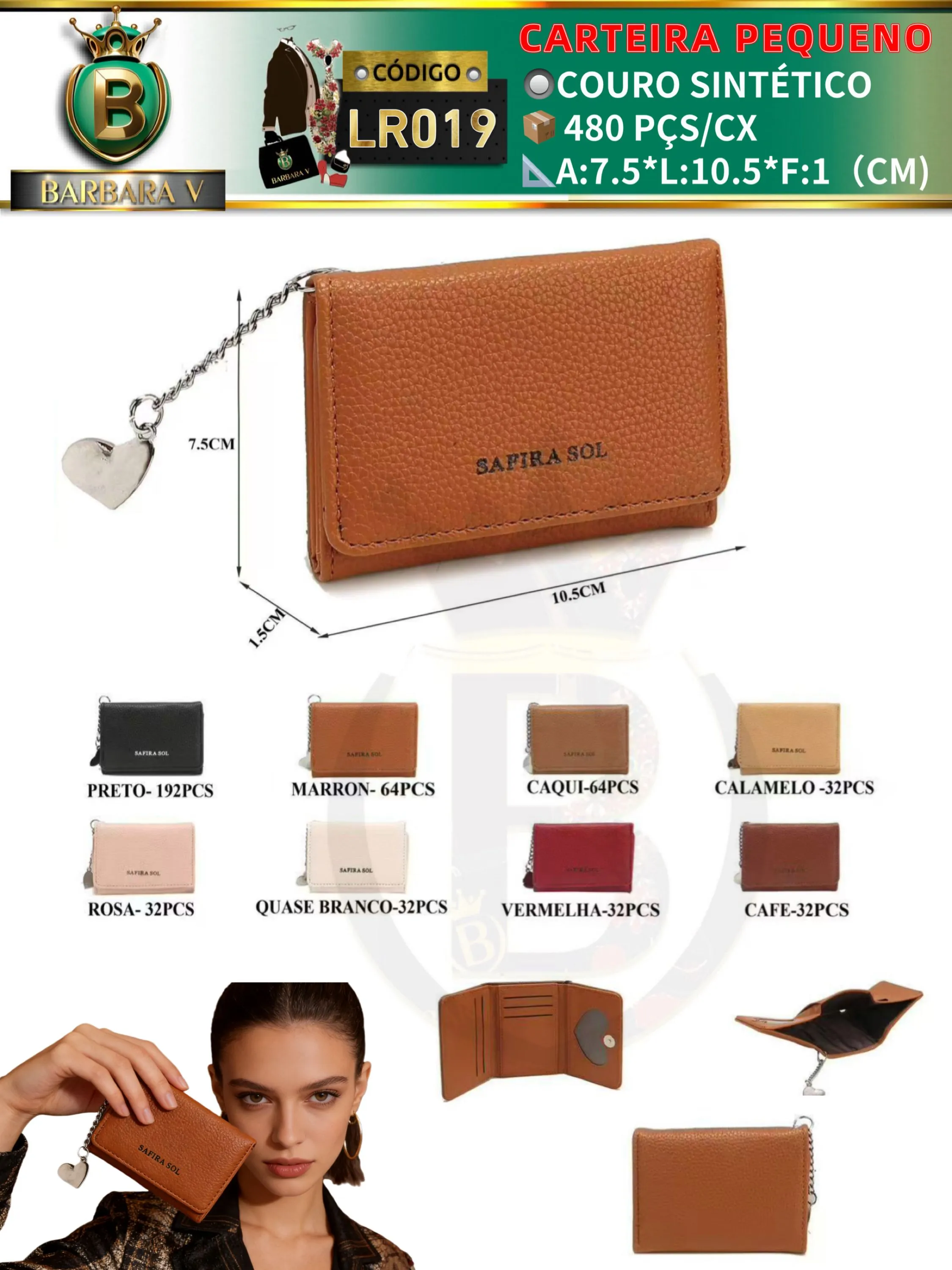 carteira pequeno feminina 2 peças cor aleatório (LR019)