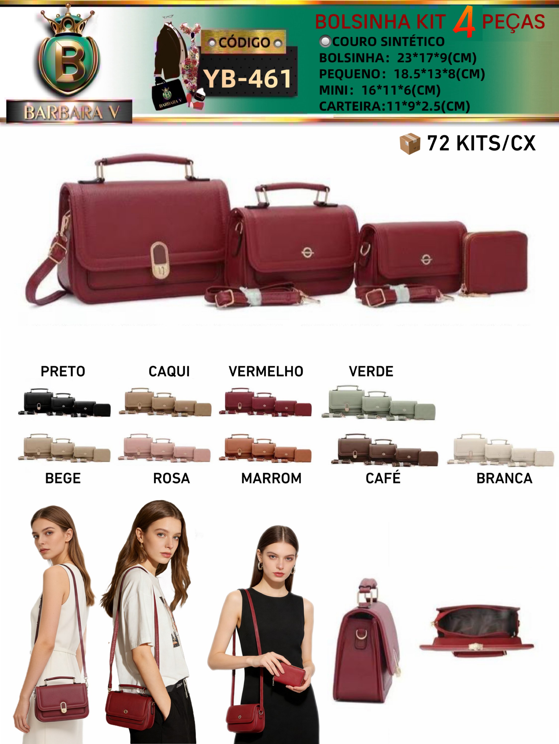 kit 4 peças Bolsinha 3 peças e carterira(YB-461)