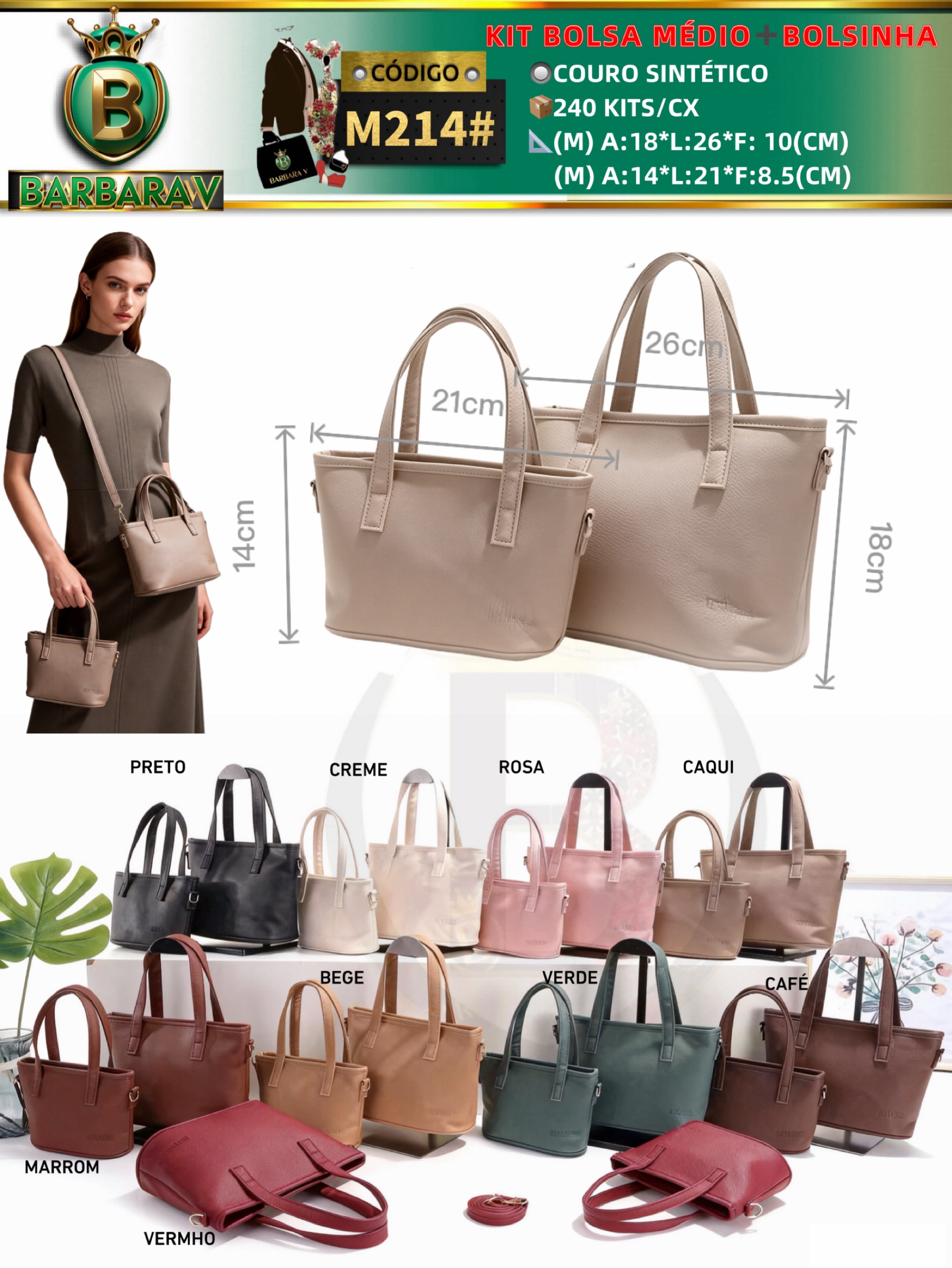 BARBARA V BOLSAS/kit bolsa médio com bolsinha (M214#)