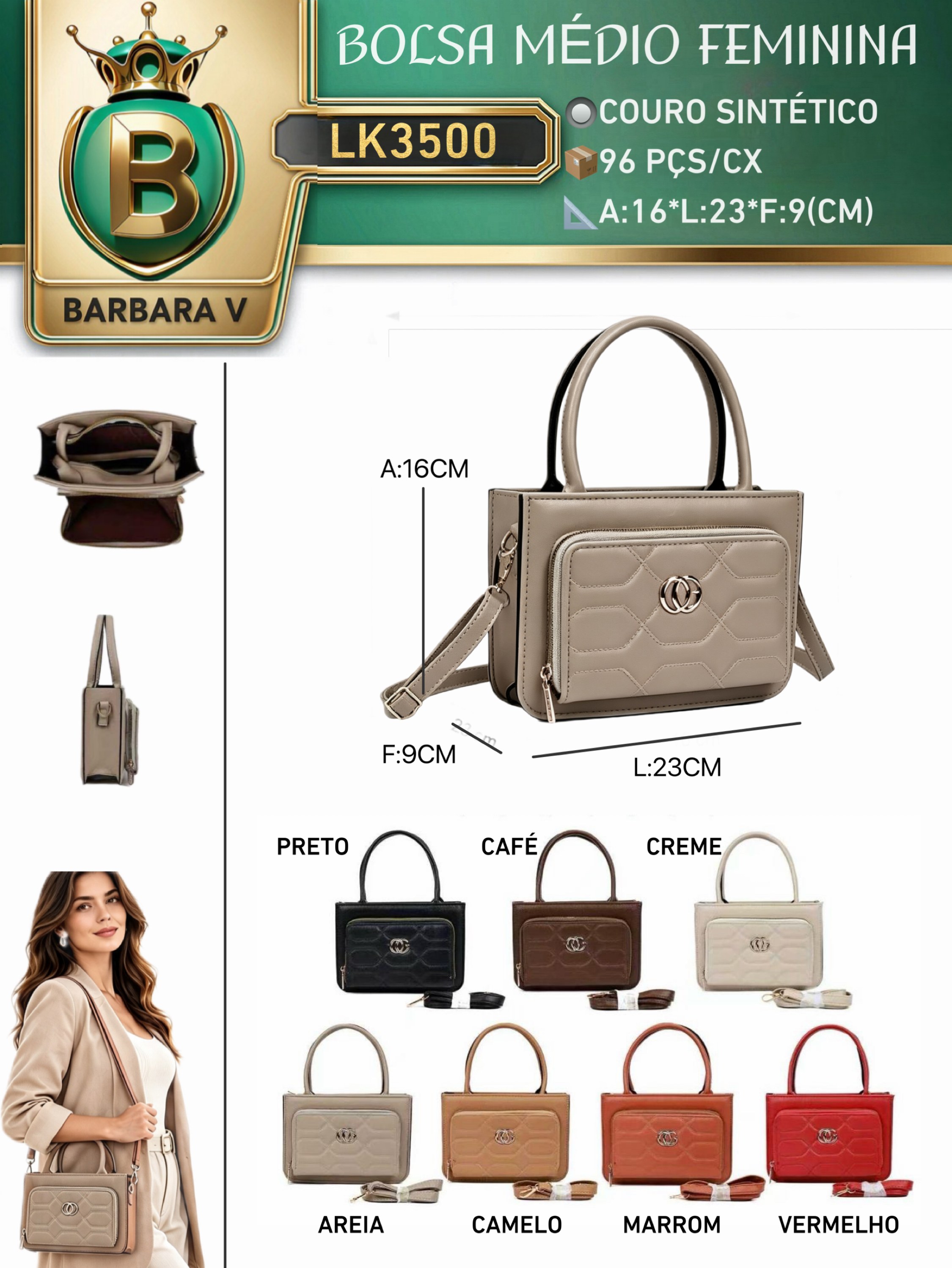 BARBARA V BOLSAS/bolsa médio feminina(LK3500)
