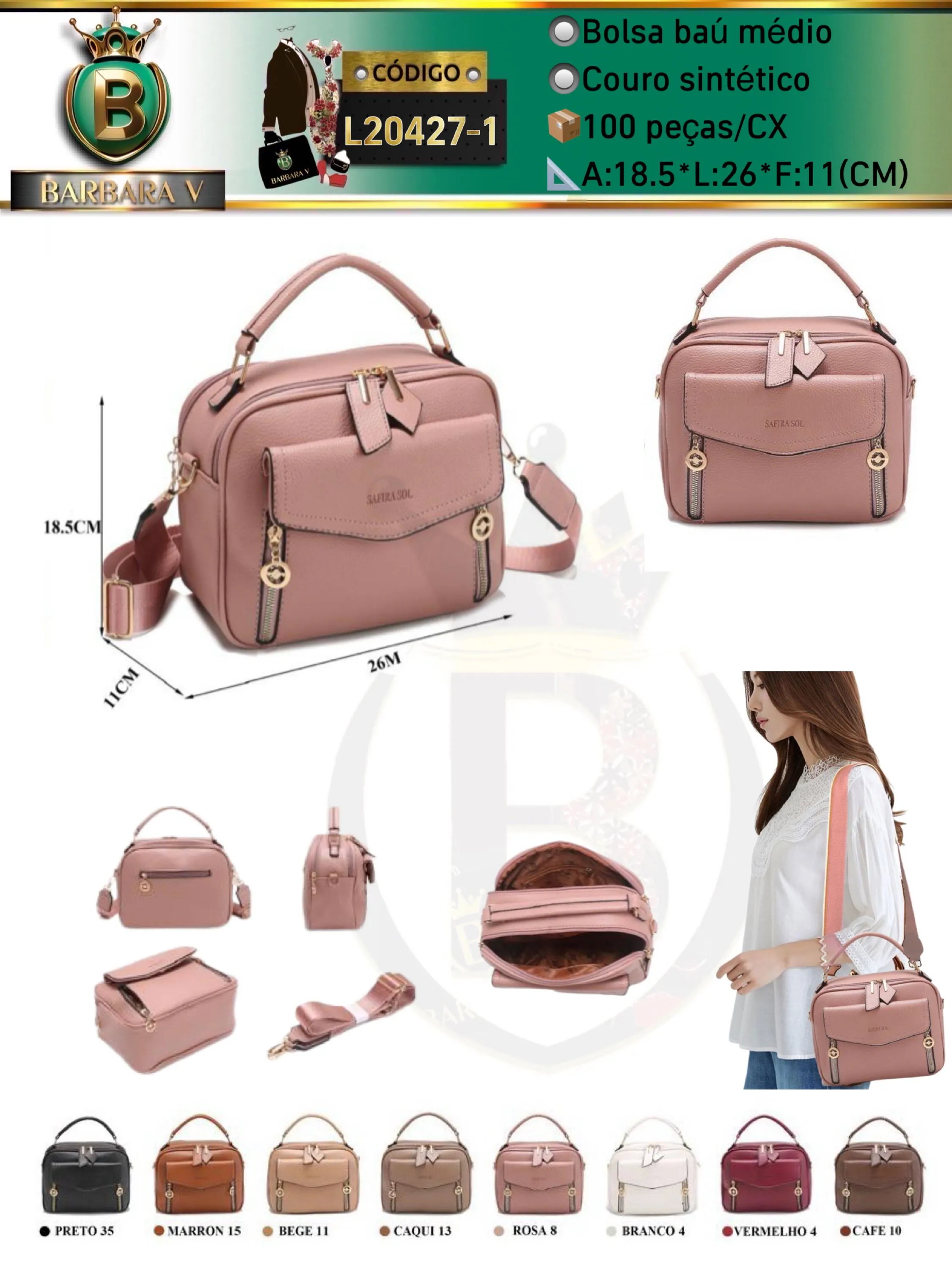 BARBARA V BOLSAS/bolsa baú médio(L20427-1)