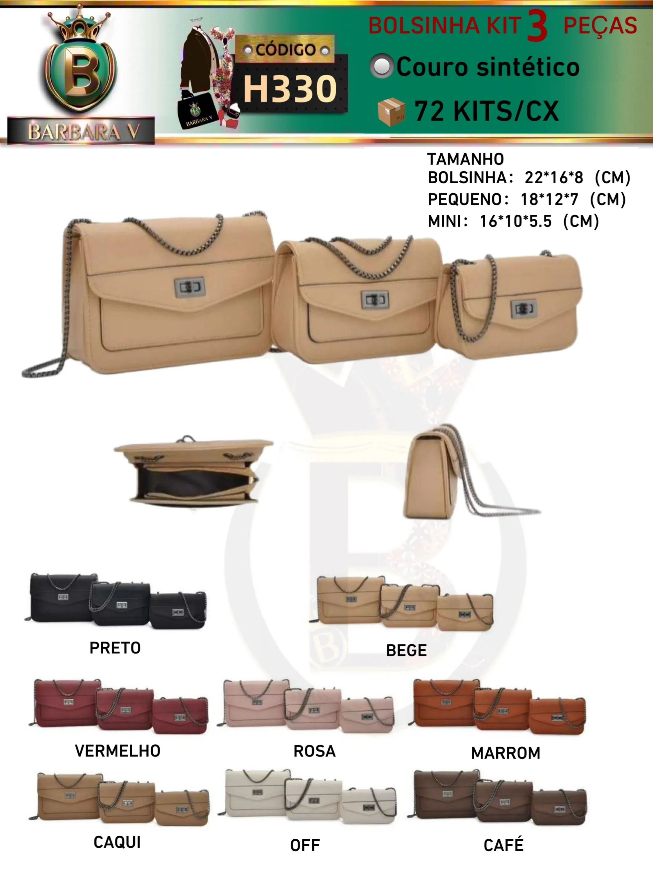 BARBARA V BOLSAS/kit bolsinha 3 peças(H330)