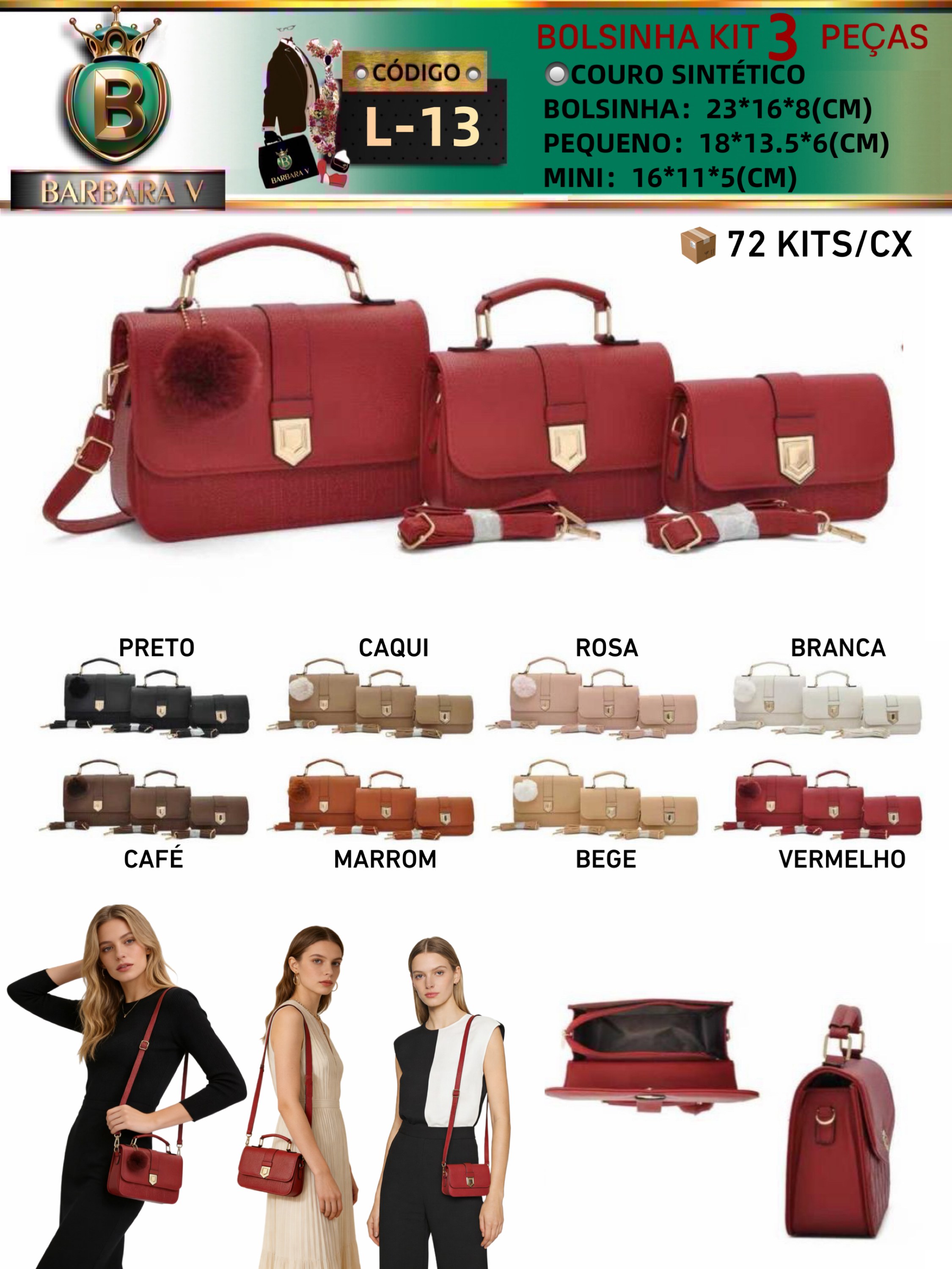 BARBARA V BOLSAS/kit Bolsinha 3 peças (L-13)