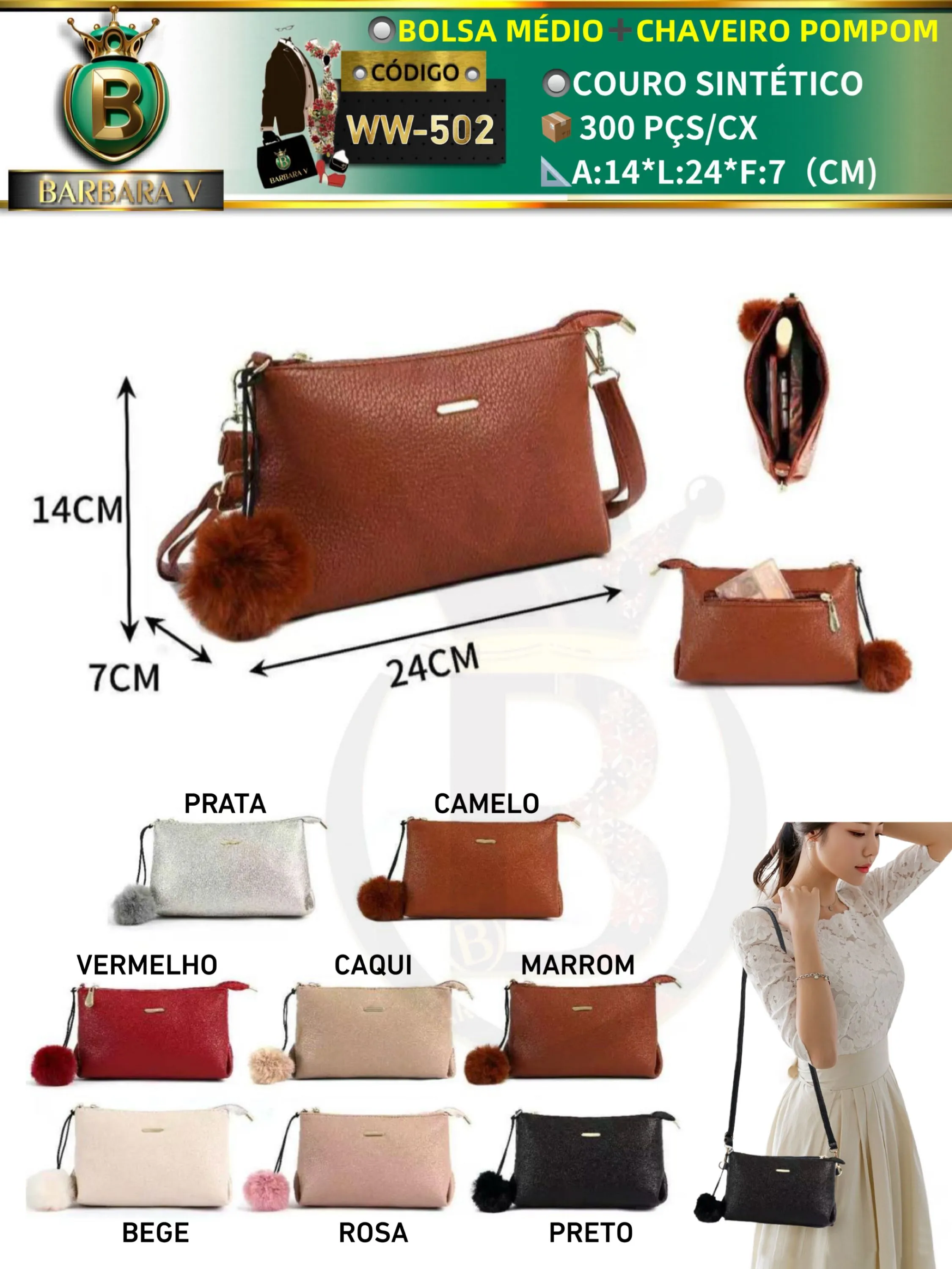 BARBARA V BOLSAS/bolsinha com chaveiro pompom(WW-502)