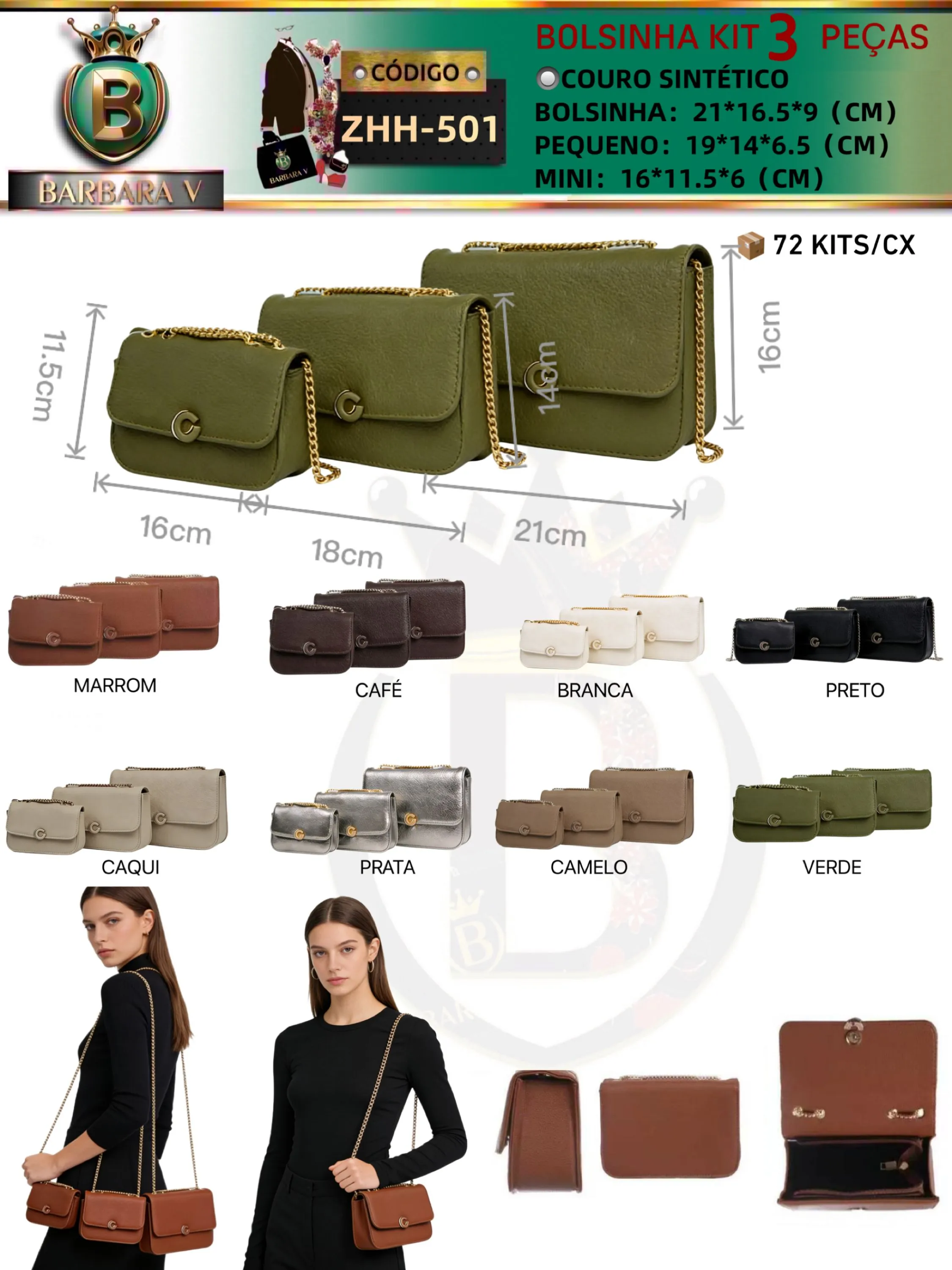 BARBARA V BOLSAS/Kit bolsinha 3 peças (ZHH-501)