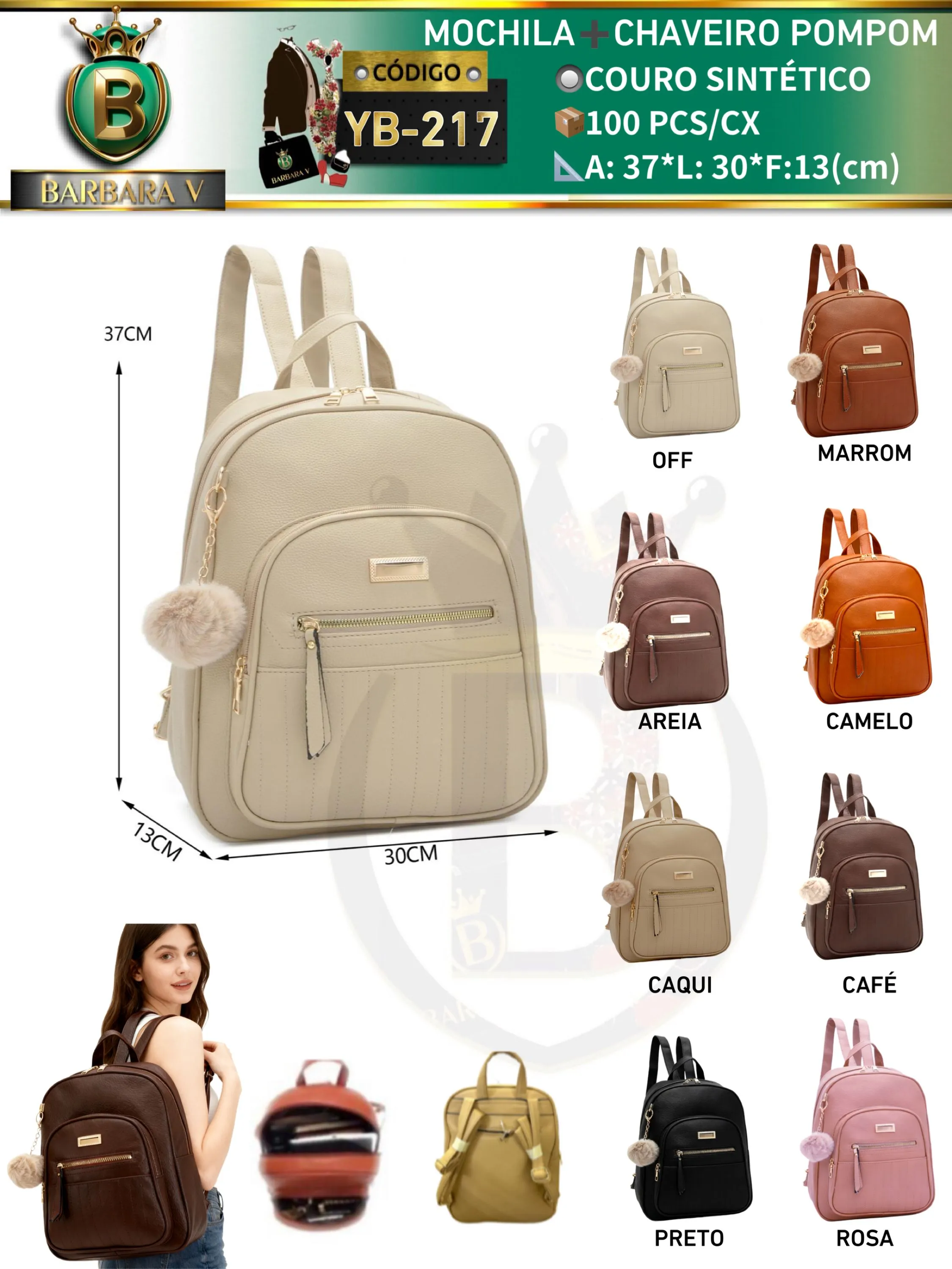 BARBARA V BOLSAS/MOCHILA COM CHAVEIRO POMPOM(YB-217)