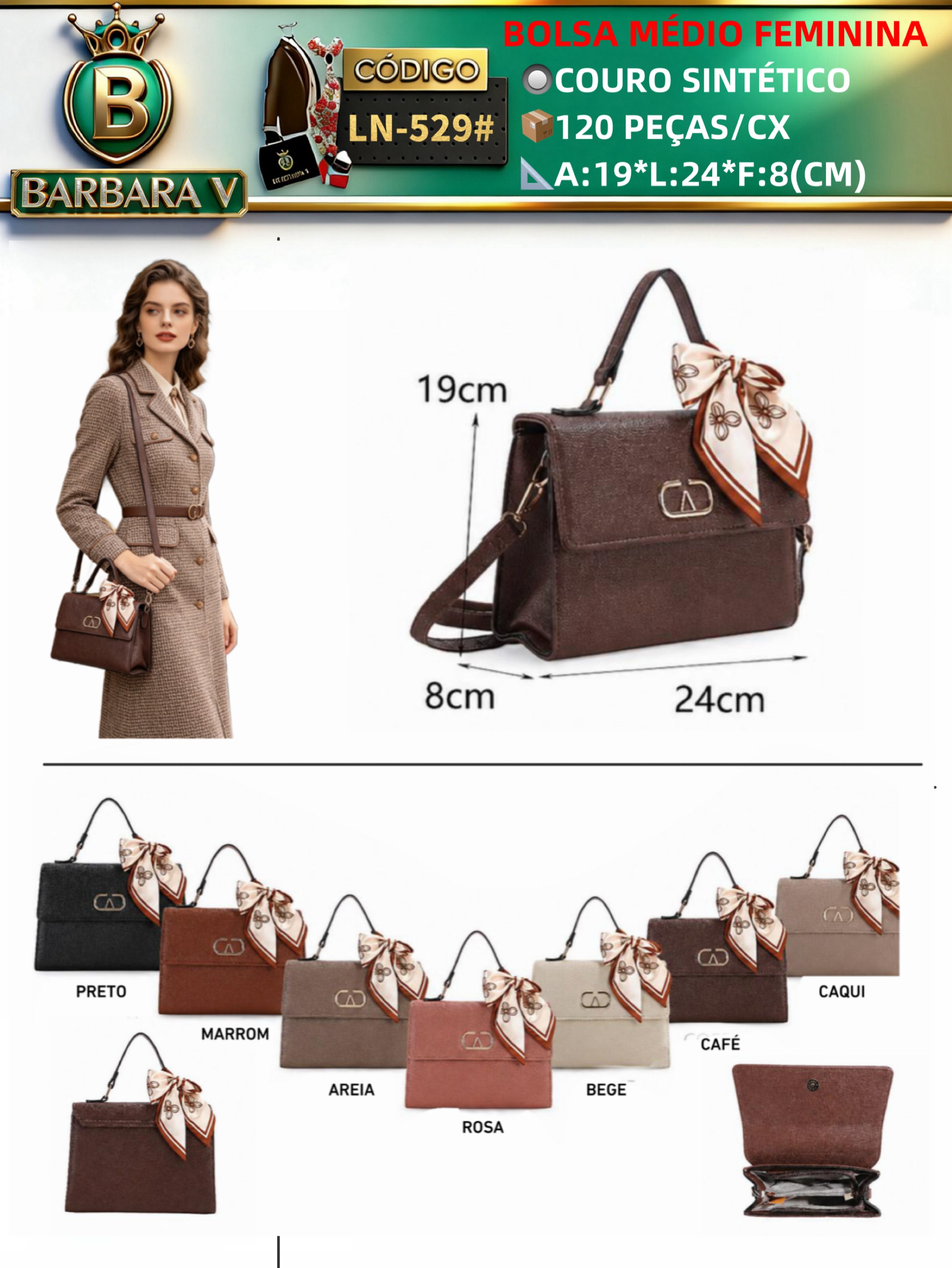 BARBARA V BOLSAS/bolsa médio feminina com lenço(LN-529#)