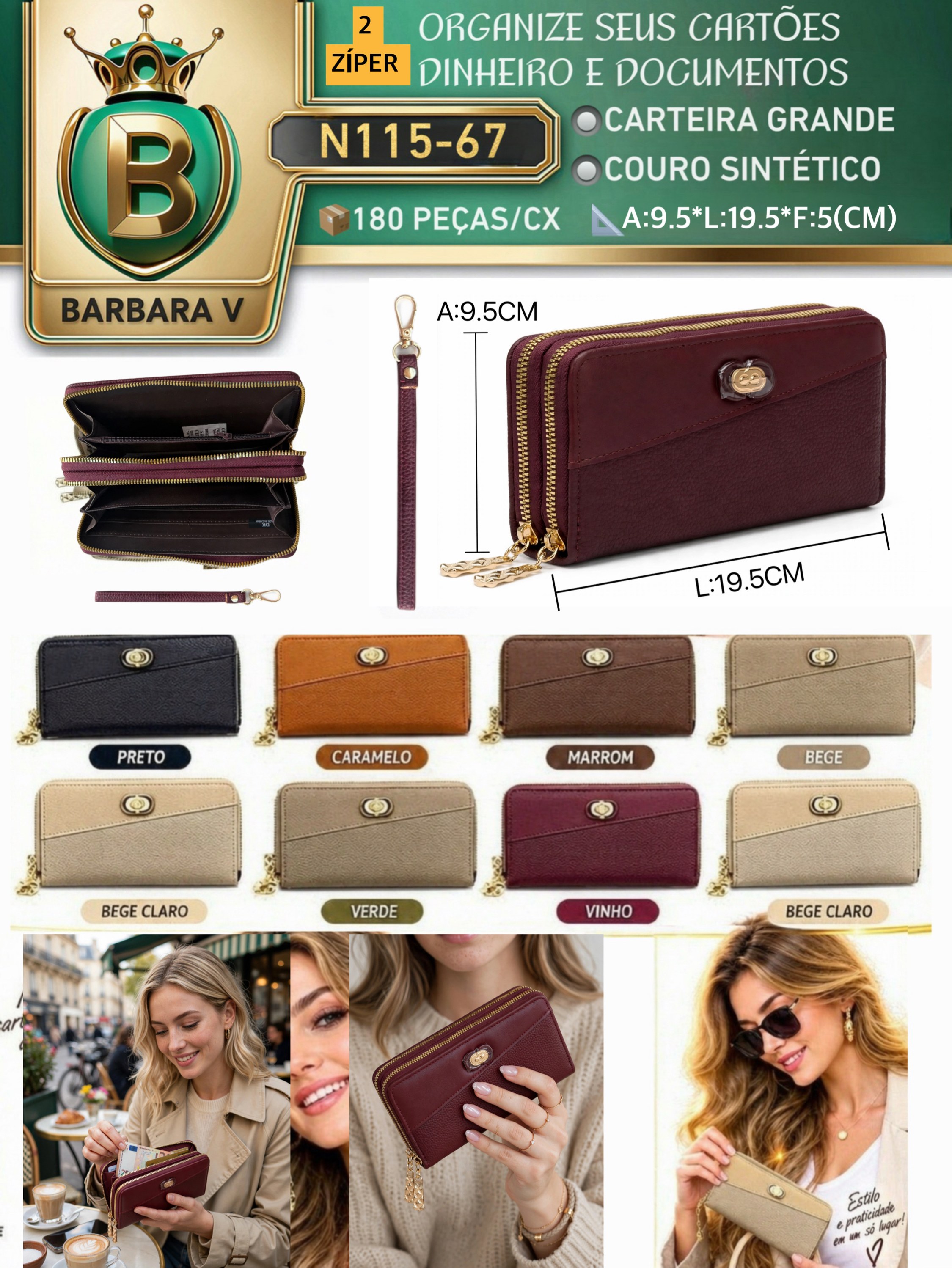 BARBARA V /carteira grande 2 peças cor aleatorio (N115-67)