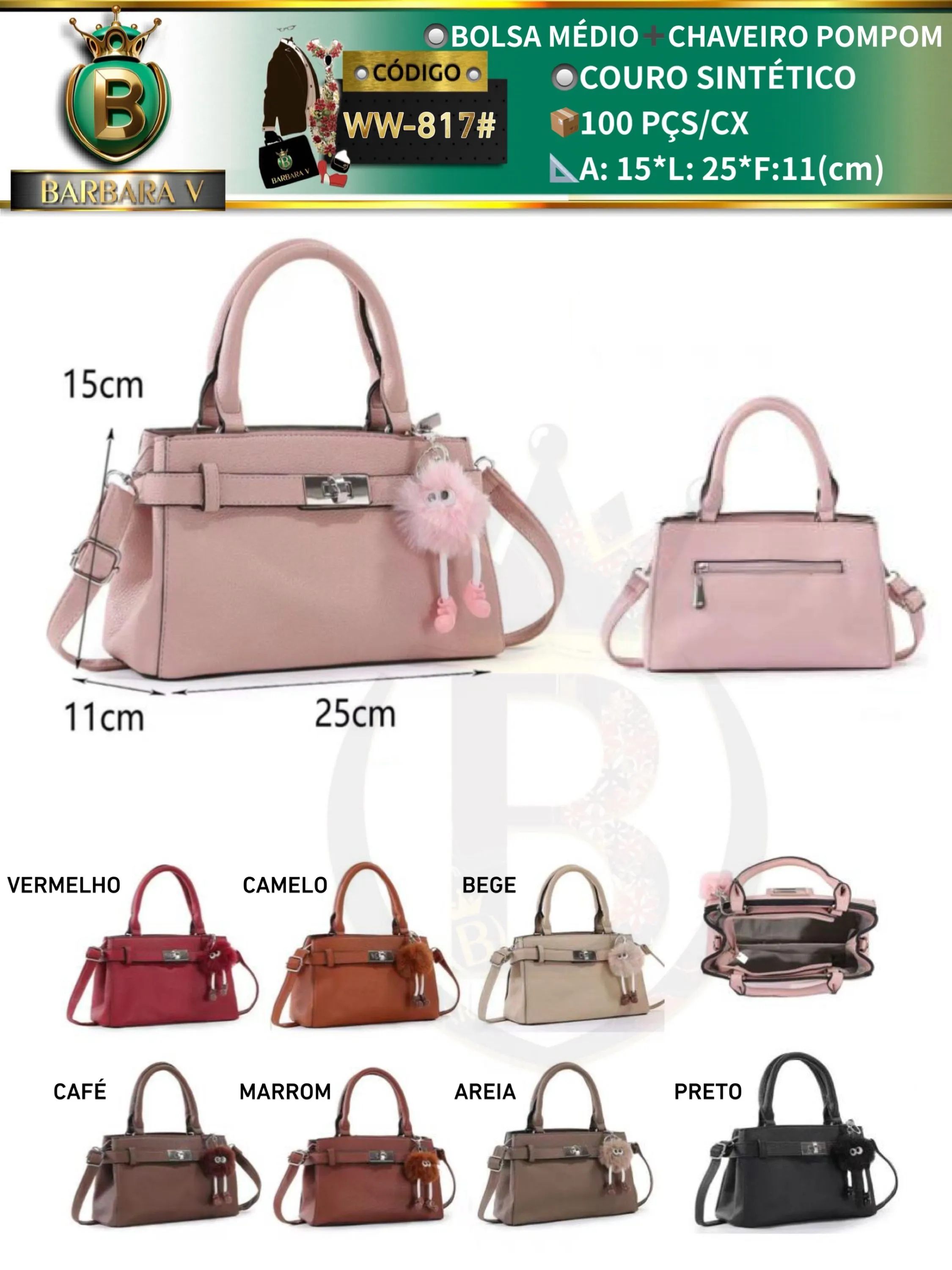 BARBARA V BOLSAS/bolsa médio com chaveiro pompom(WW-817#)
