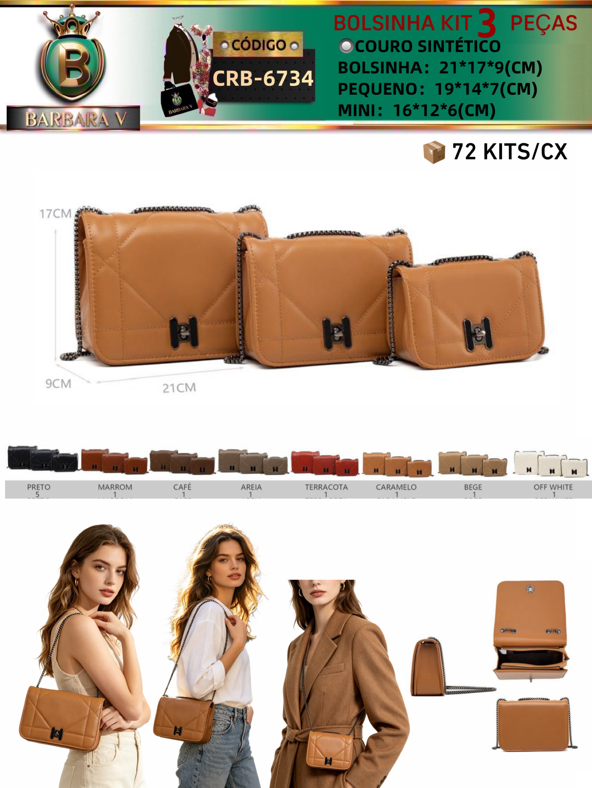 BARBARA V BOLSAS/kit bolsinha 3 peças(CRB-6734)