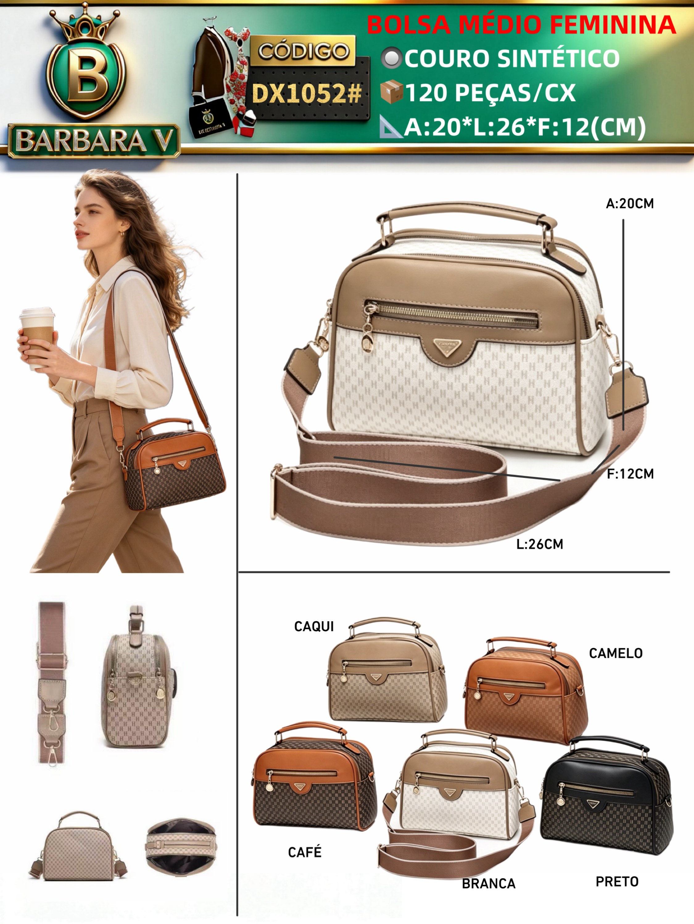 BARBARA V BOLSAS/bolsa médio feminina (DX1052#）