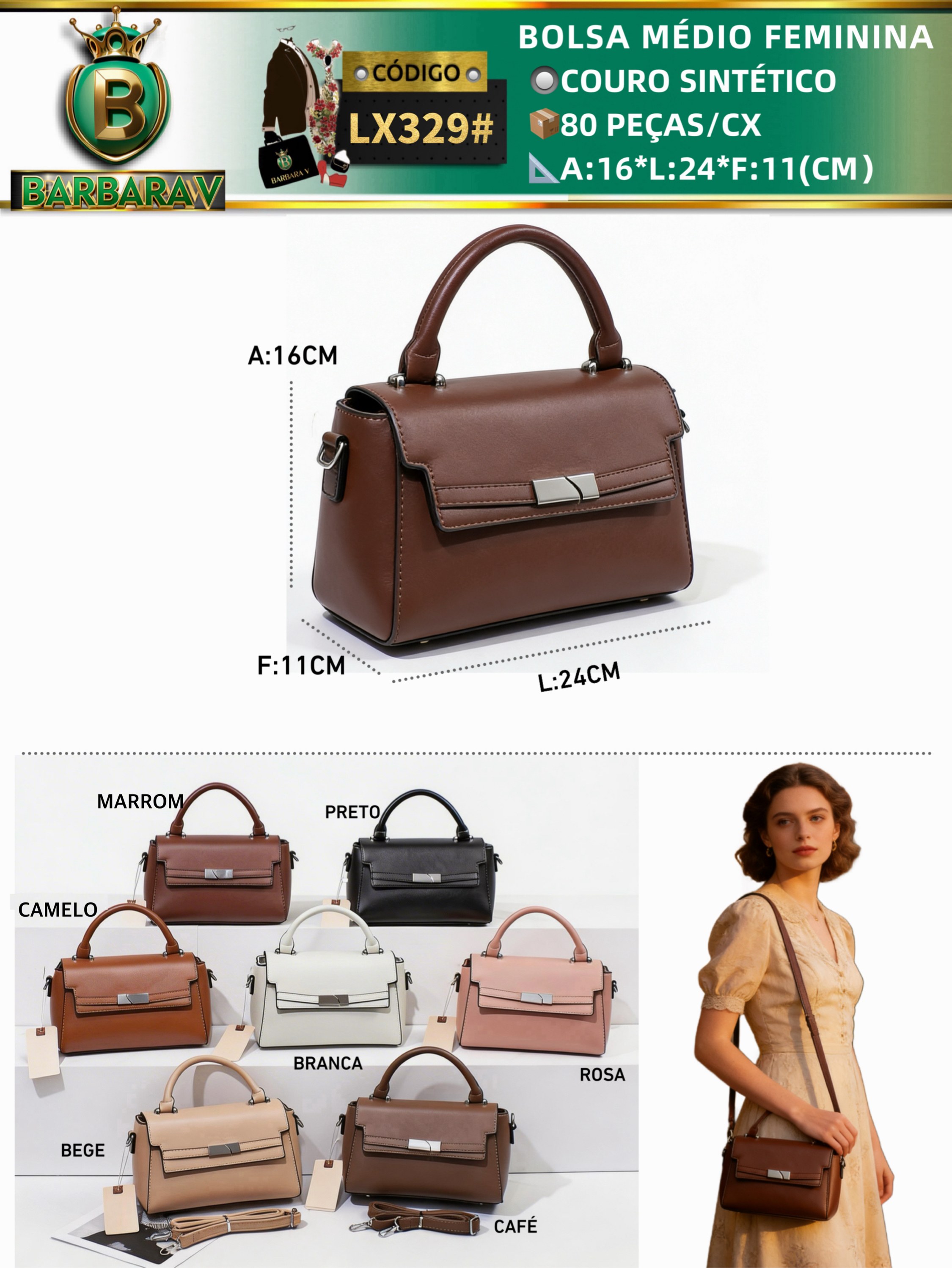 BARBARA V BOLSAS/bolsa médio feminina(LX329#)