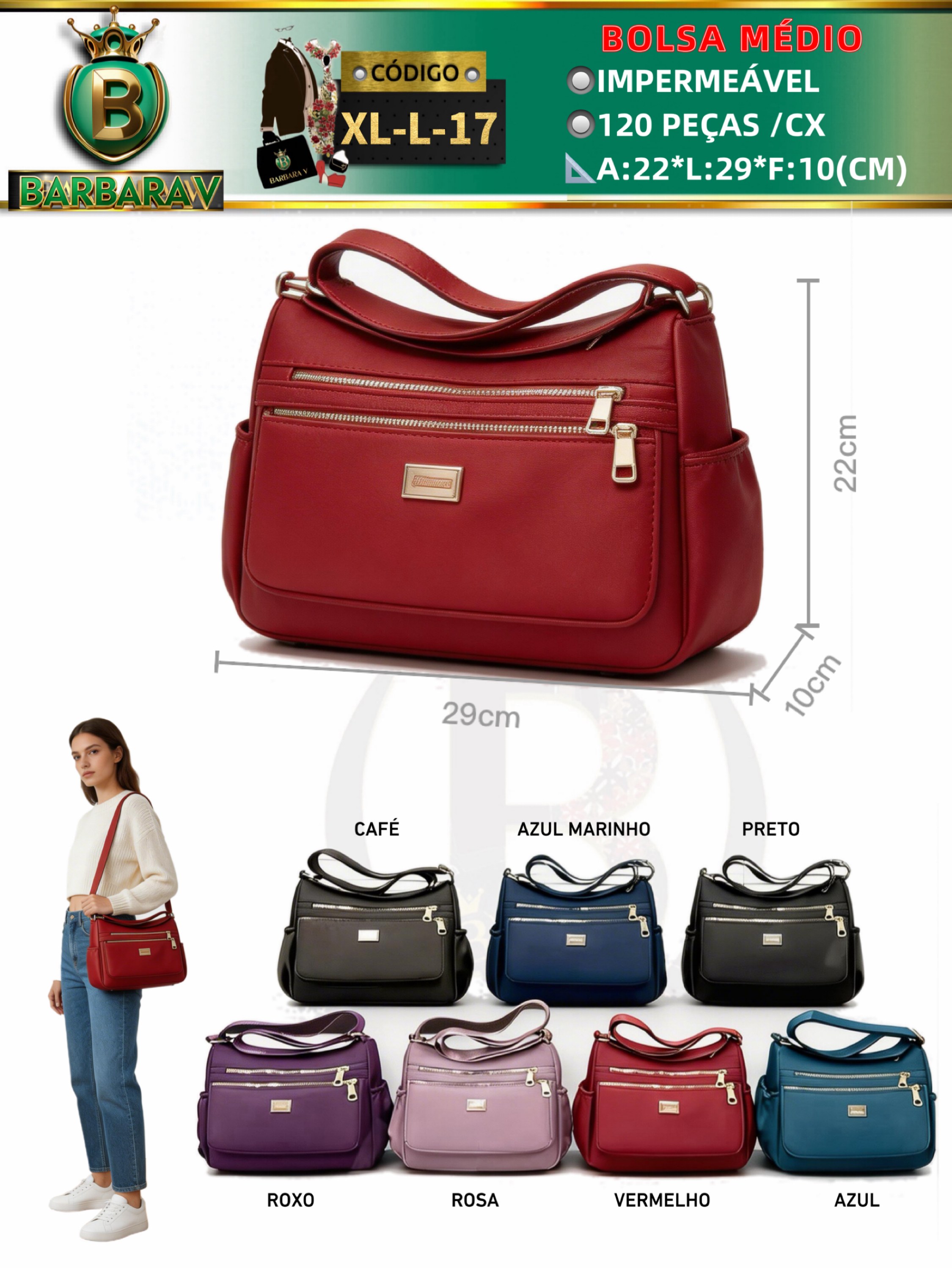 BARBARA V BOLSAS/bolsa medio feminina (XL-L-18)