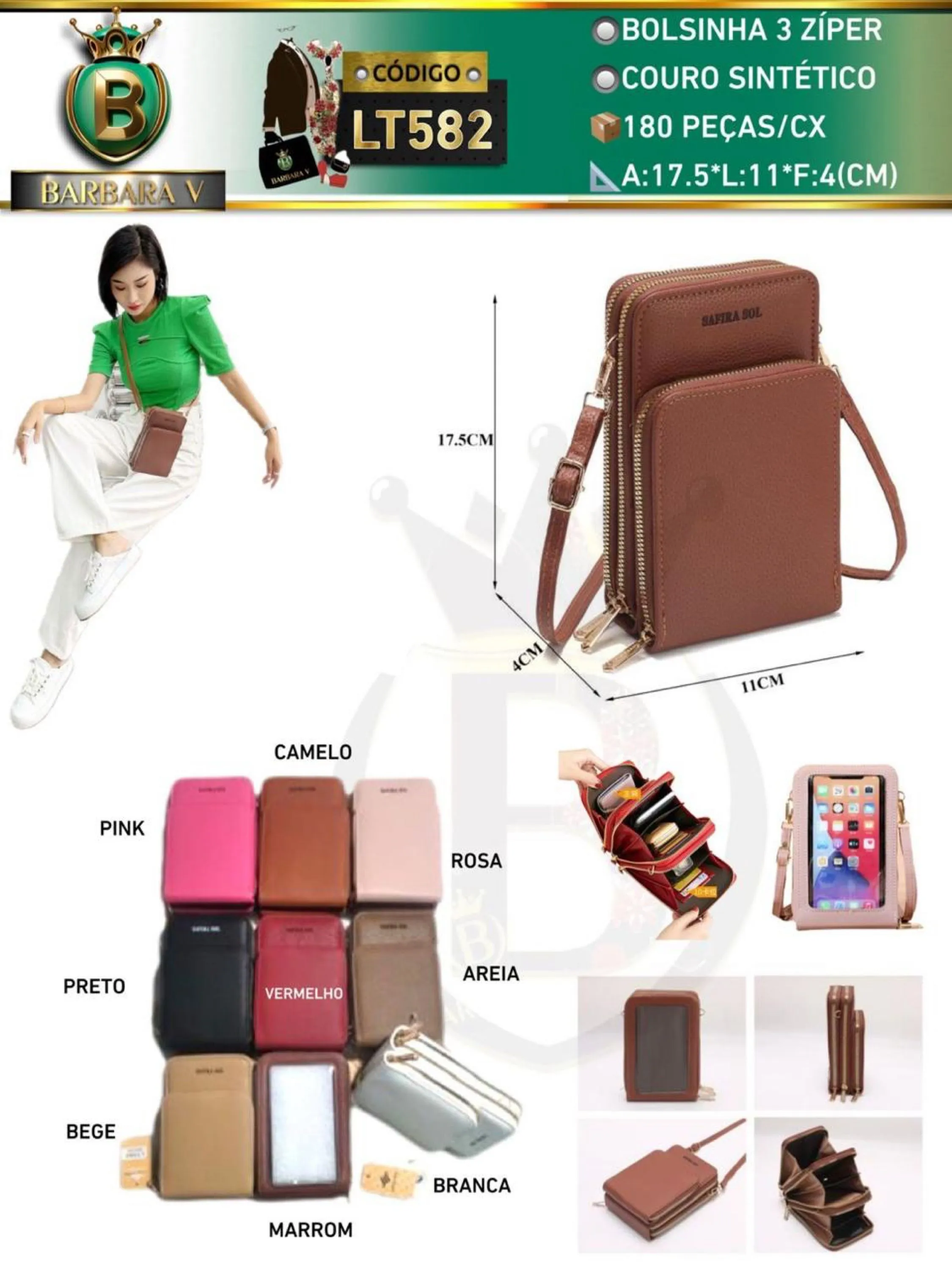 BARBARA V BOLSAS/bolsinha 3 zíper (LT582)