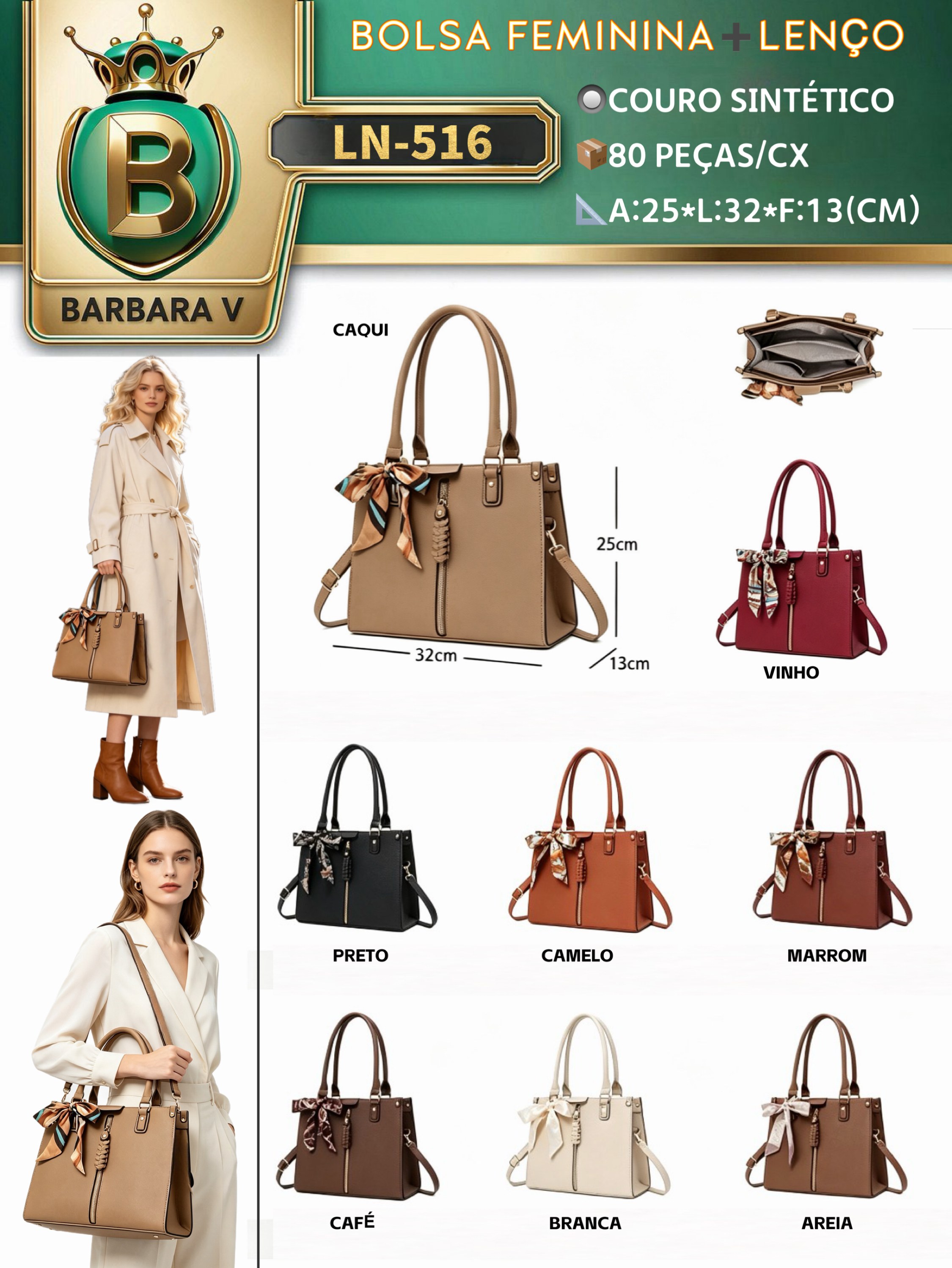 BARBARA V BOLSAS/bolsa feminina com  lenço (LN-516)