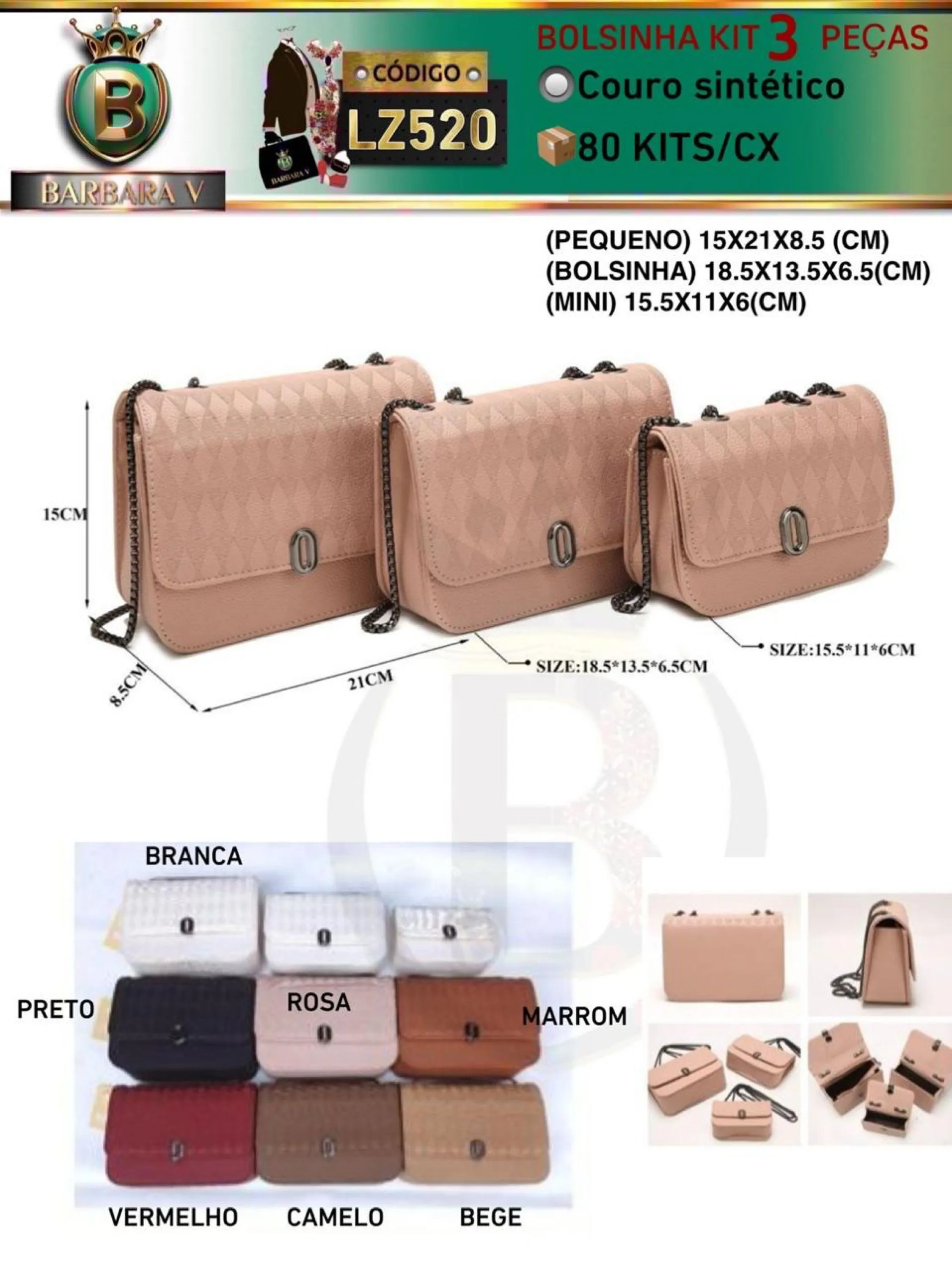 BARBARA V BOLSAS/Bolsinha Kit 3 peças(LZ520)