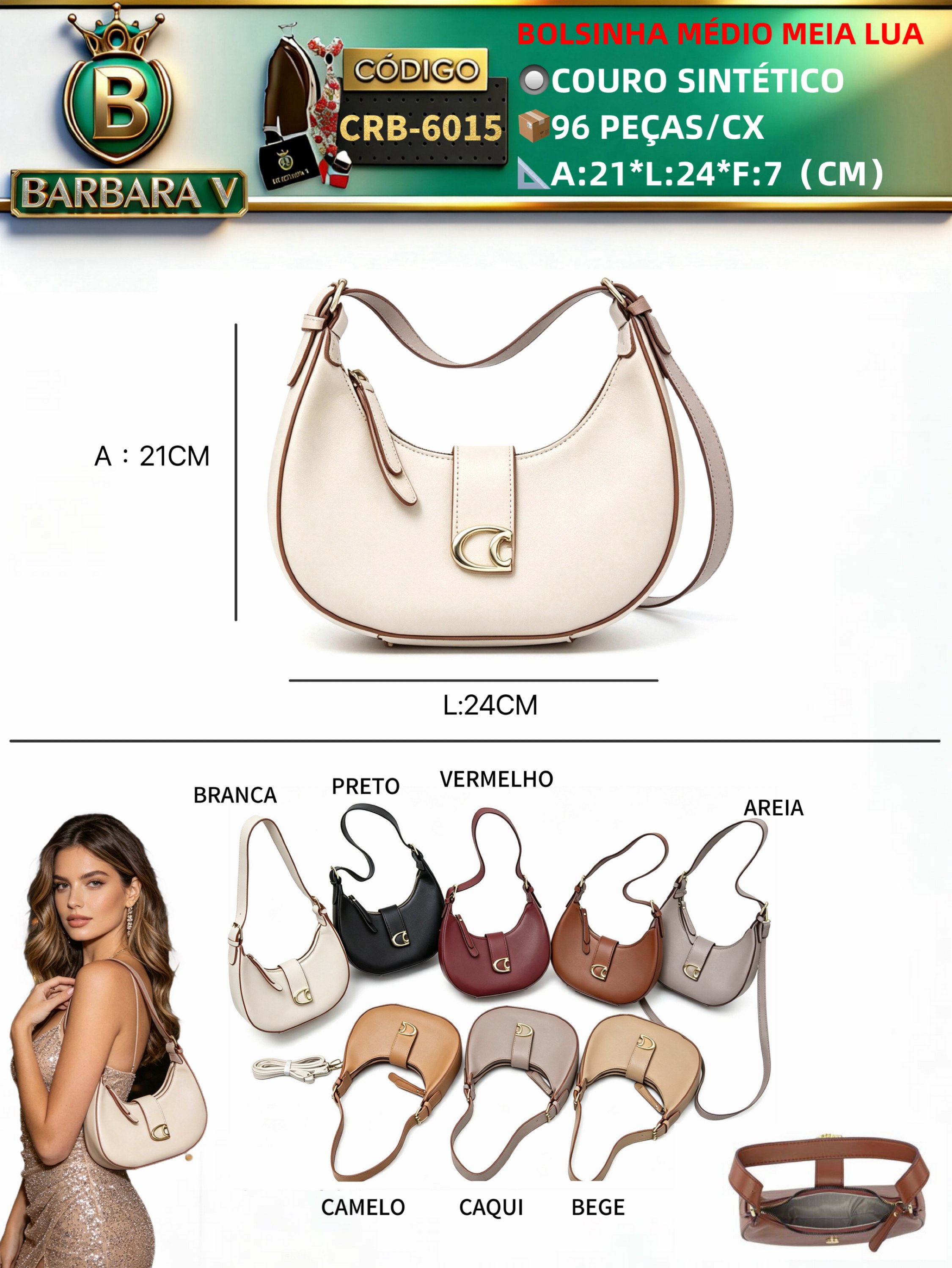 BARBARA V BOLSAS/bolsa médio meia lua(CRB-6015)