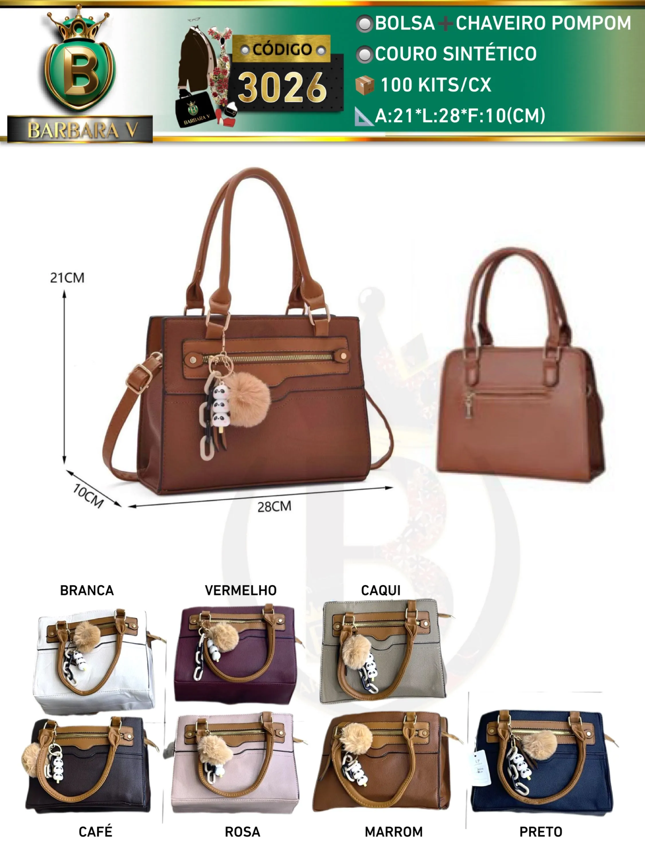 BARBARA V BOLSAS/bolsa médio com chaveiro pompom(3026)