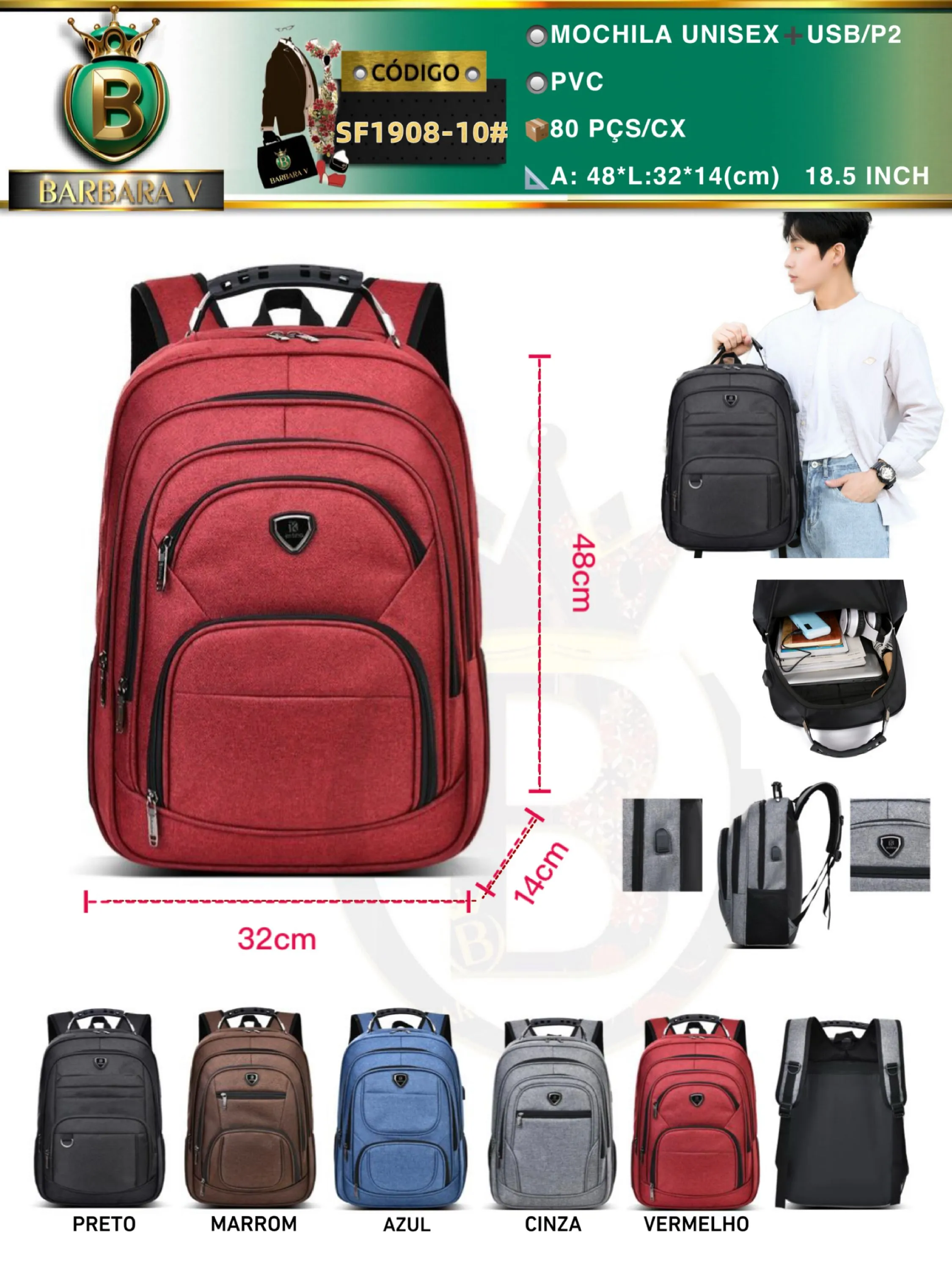 MOCHILA UNISEX + USB/P2(SF1908-10#)