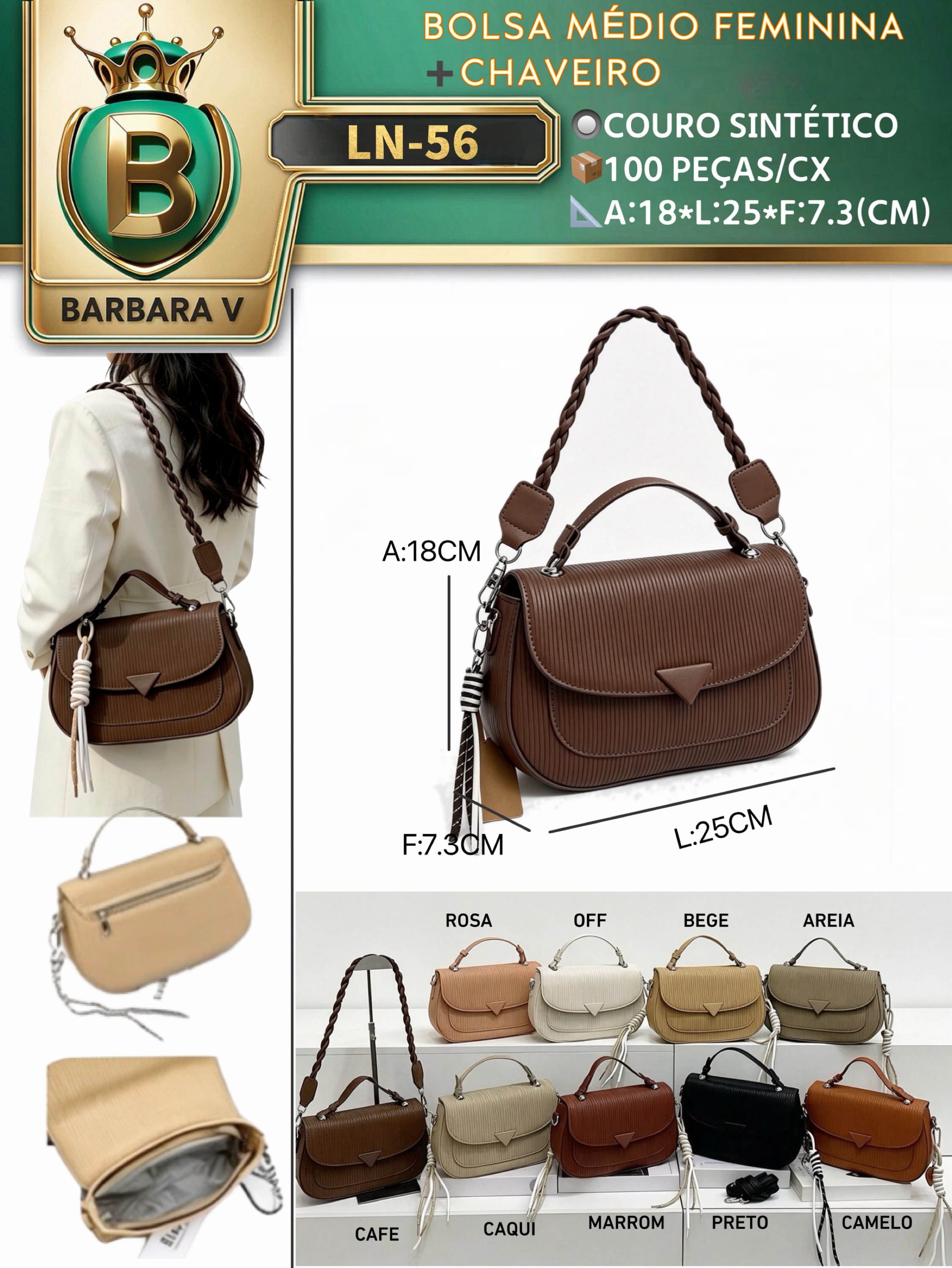 BARBARA V BOLSAS/Bolsa médio feminina (LN-56)