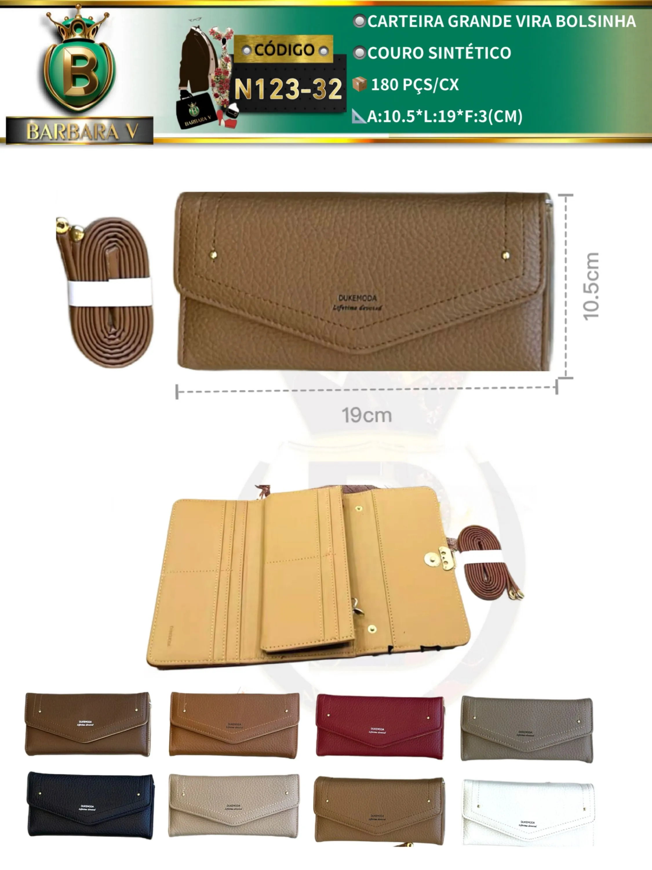 carteira grande feminina 2 peças cor aleatório (N123-32)