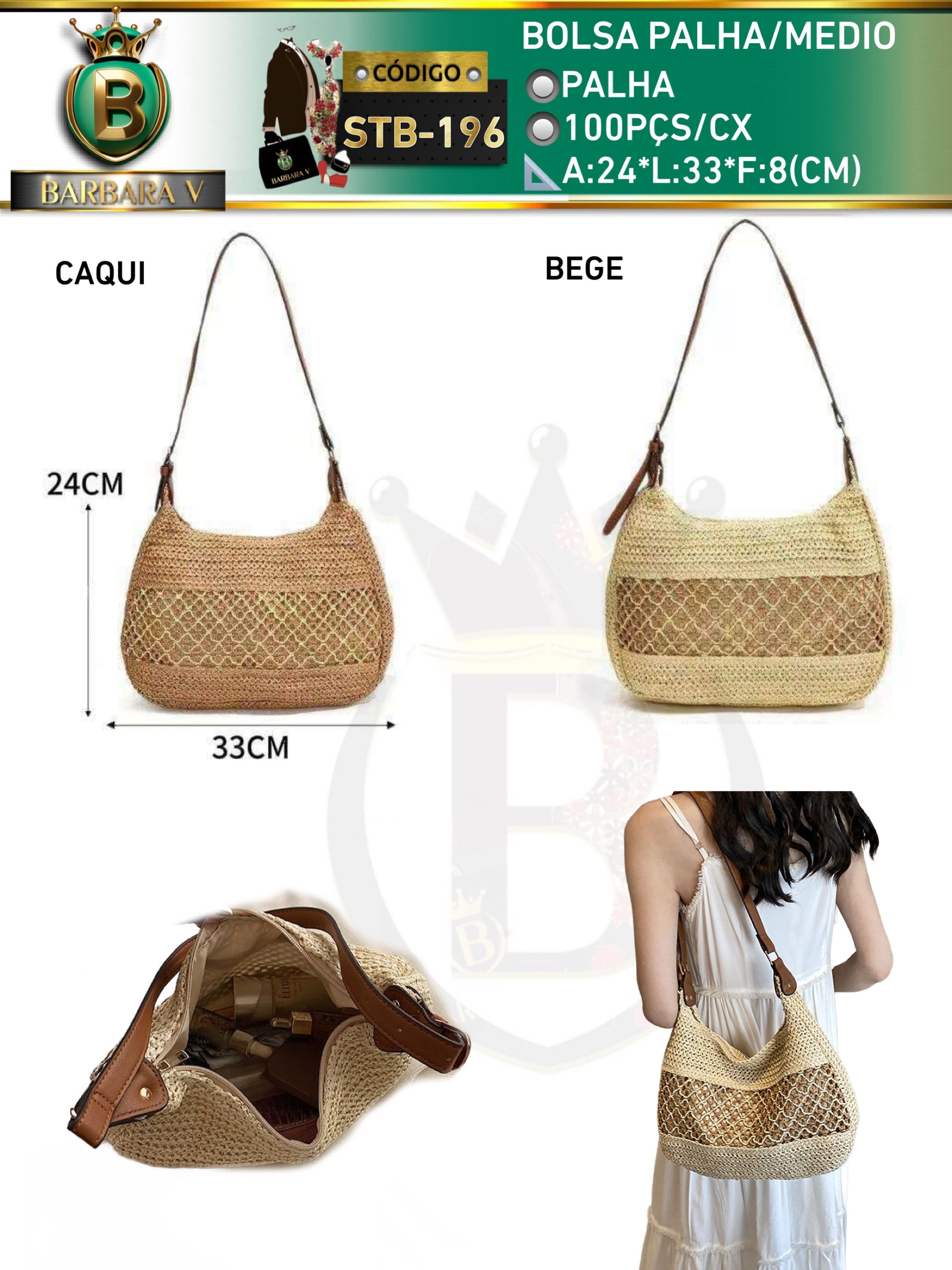 BARBARA V BOLSAS/bolsa médio palha(STB-196)