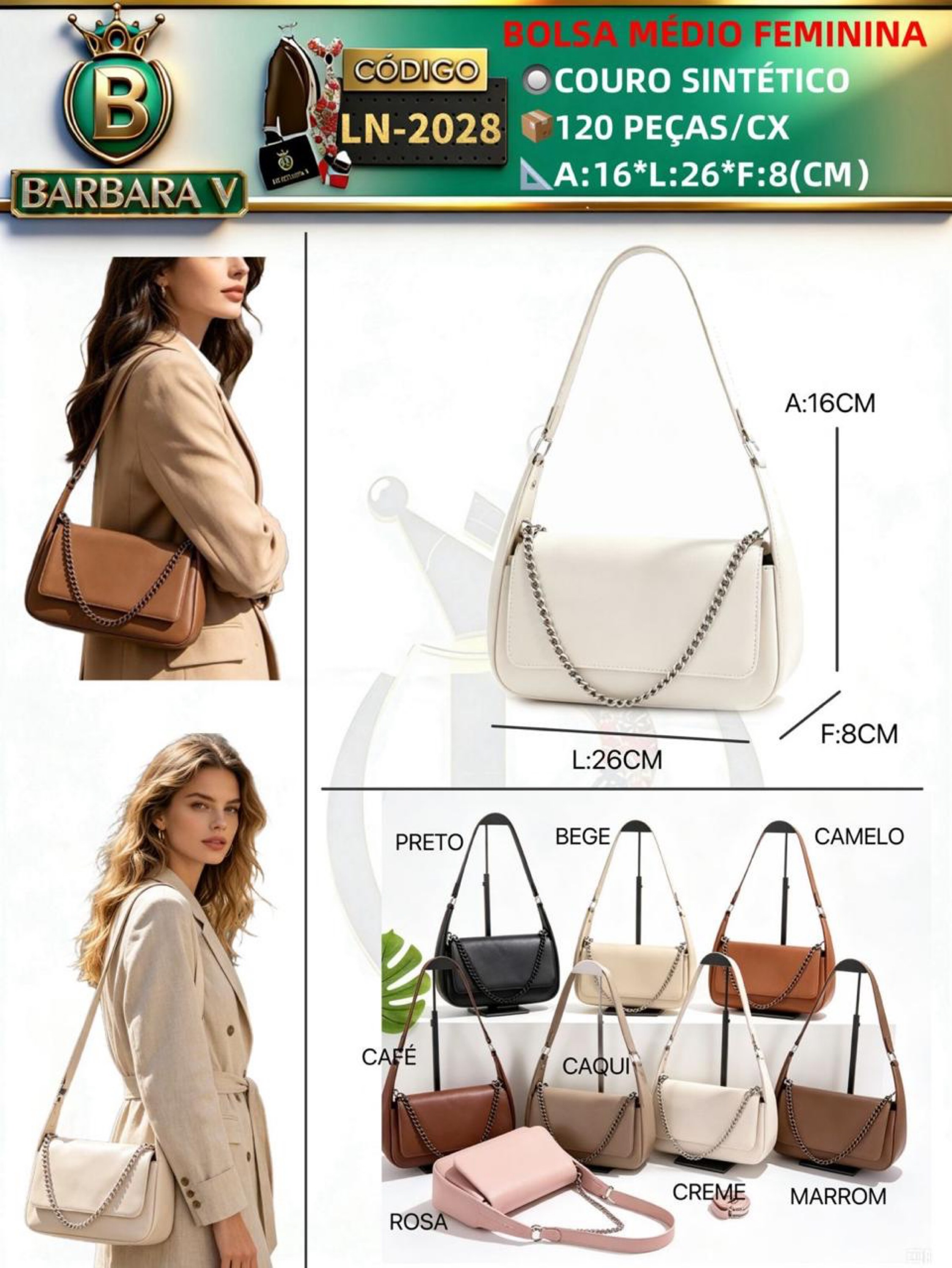BARBARA V BOLSAS/bolsa médio feminina(LN-2028)