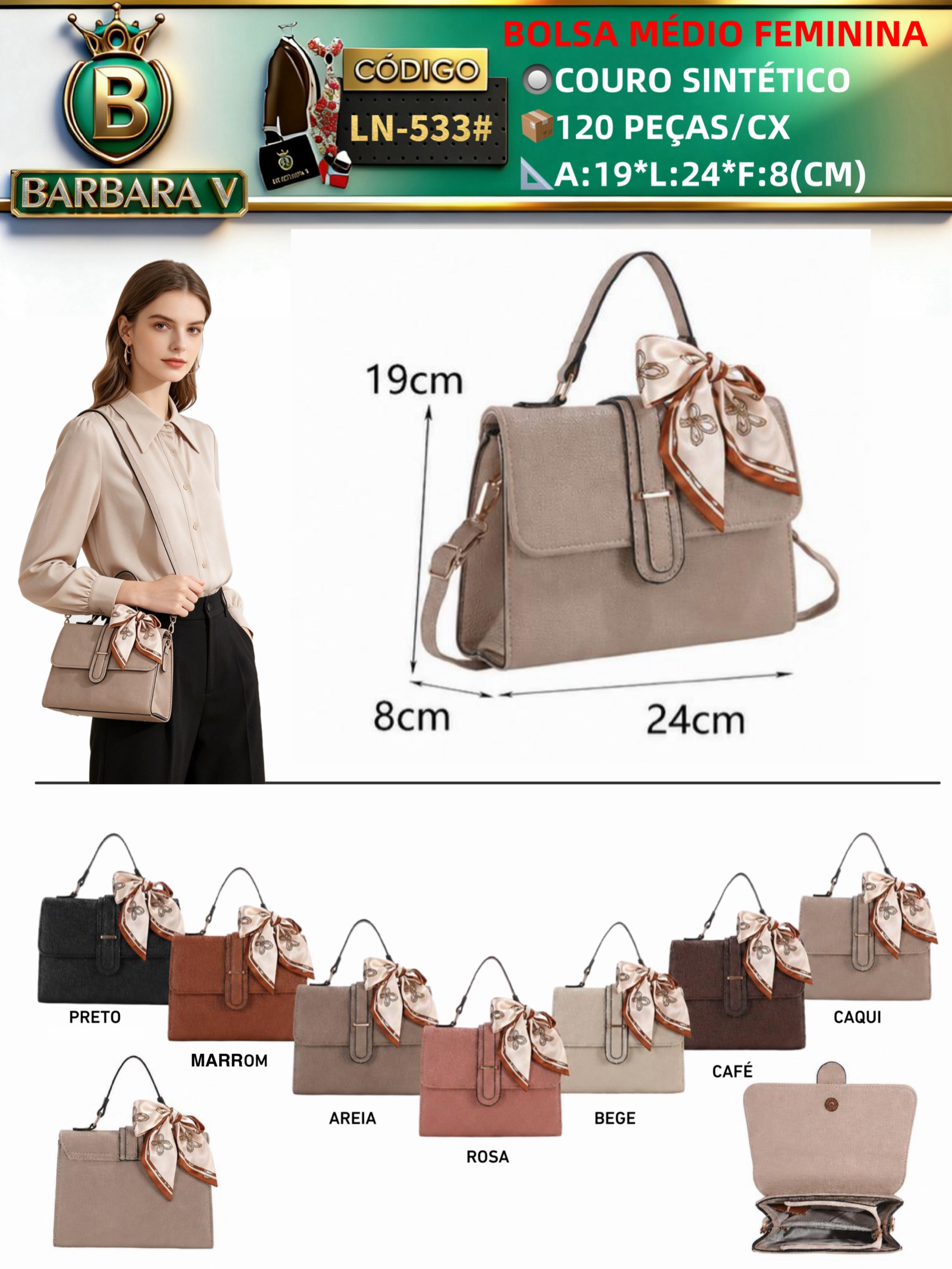 BARBARA V BOLSAS/bolsa médio feminina com lenço(LN-533#)