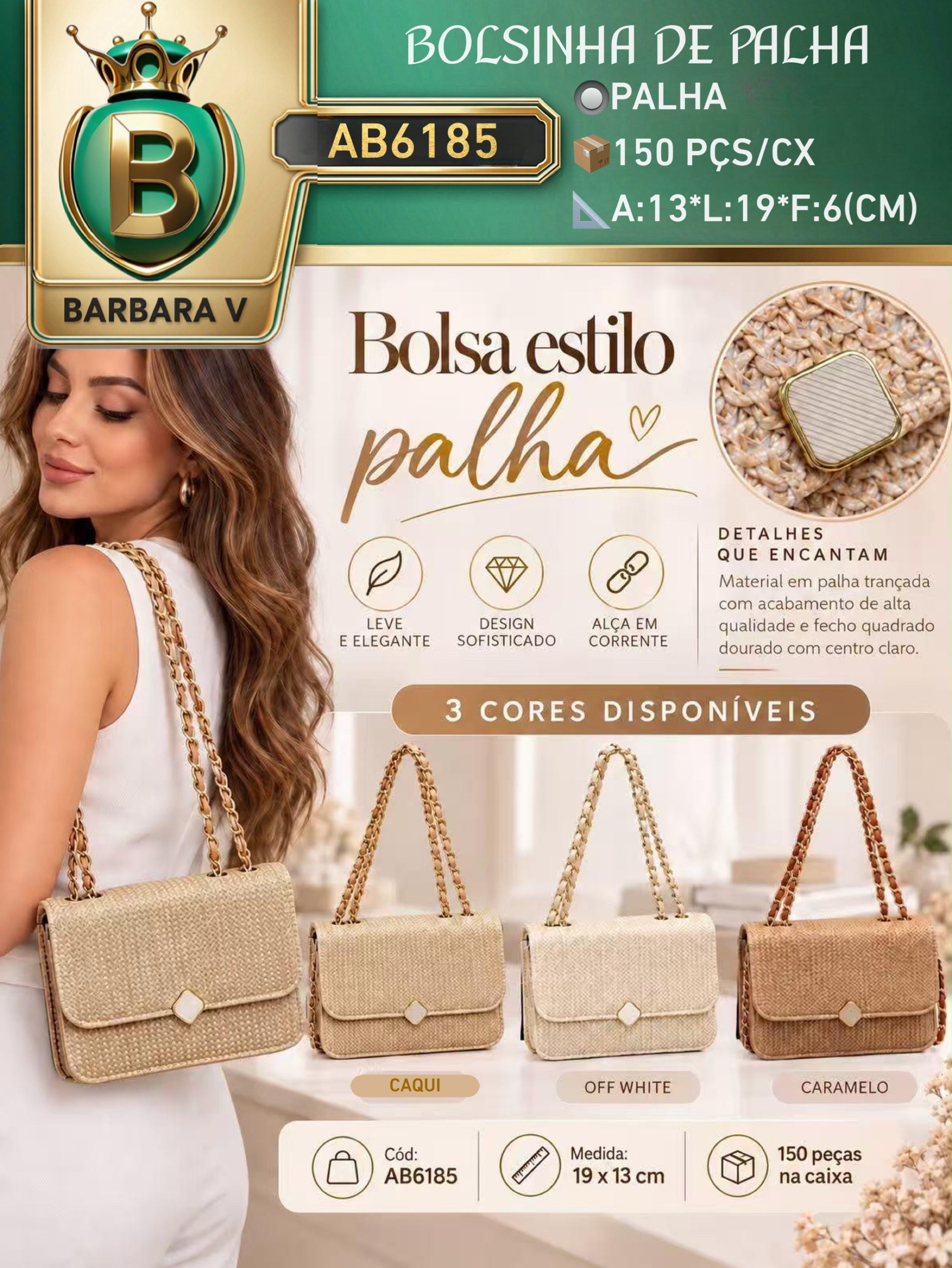 BARBARA V BOLSAS/bolsinha de palha(AB6185)