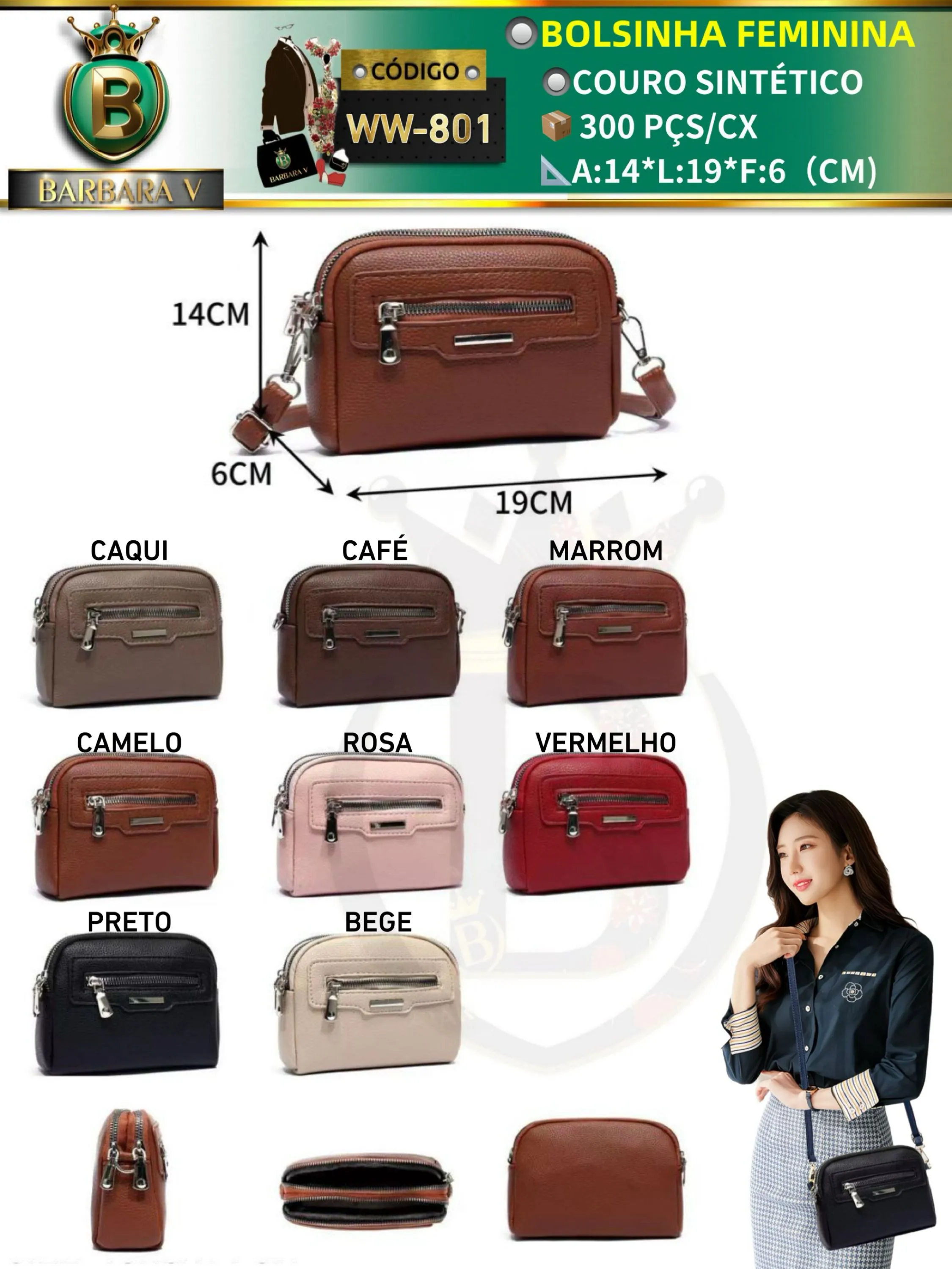 BARBARA V BOLSAS/bolsinha com 2 ziper(WW-801)