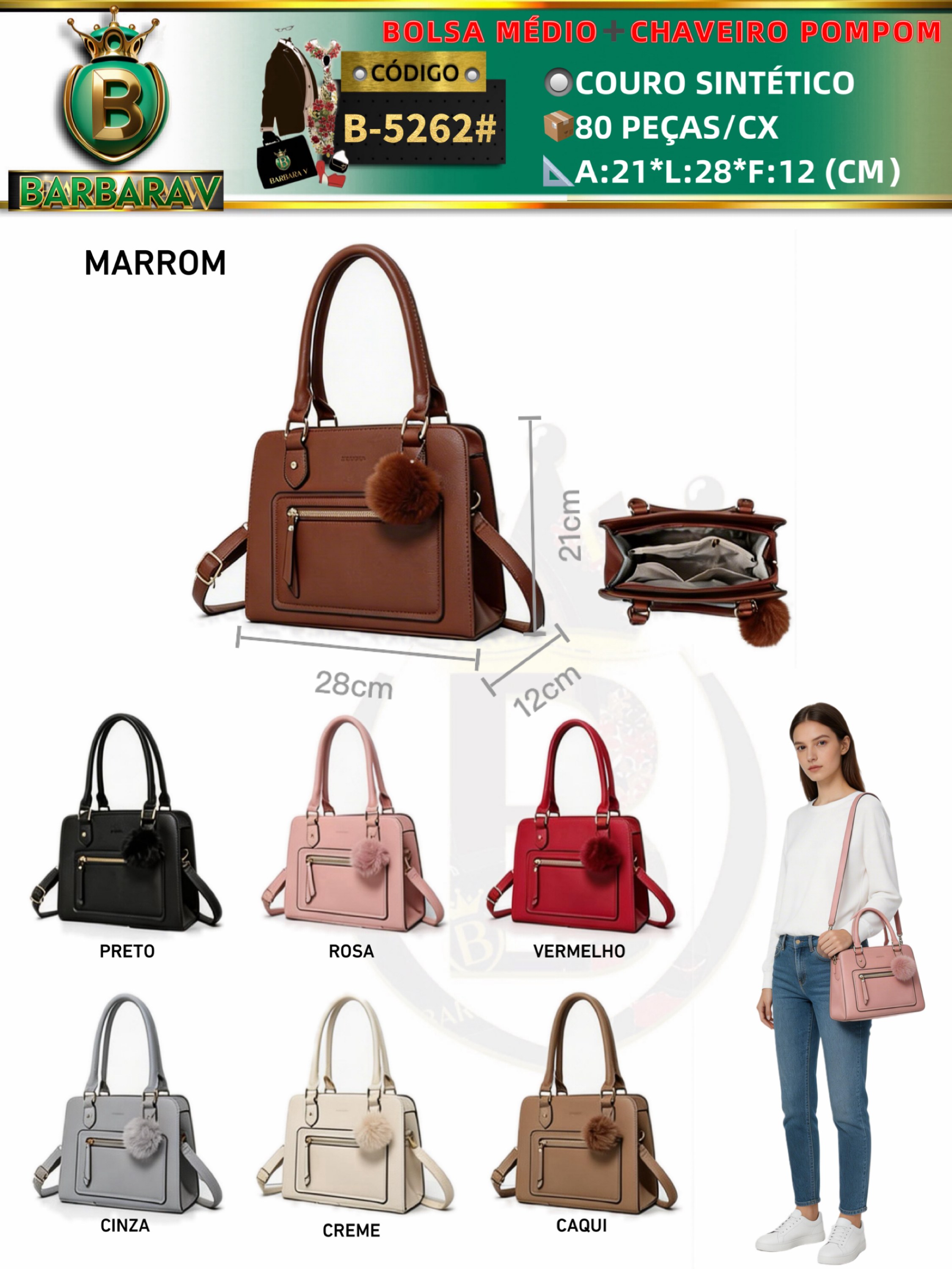 BARBARA V BOLSAS/BOLSA MÉDIO FEMININA (B-5262#)