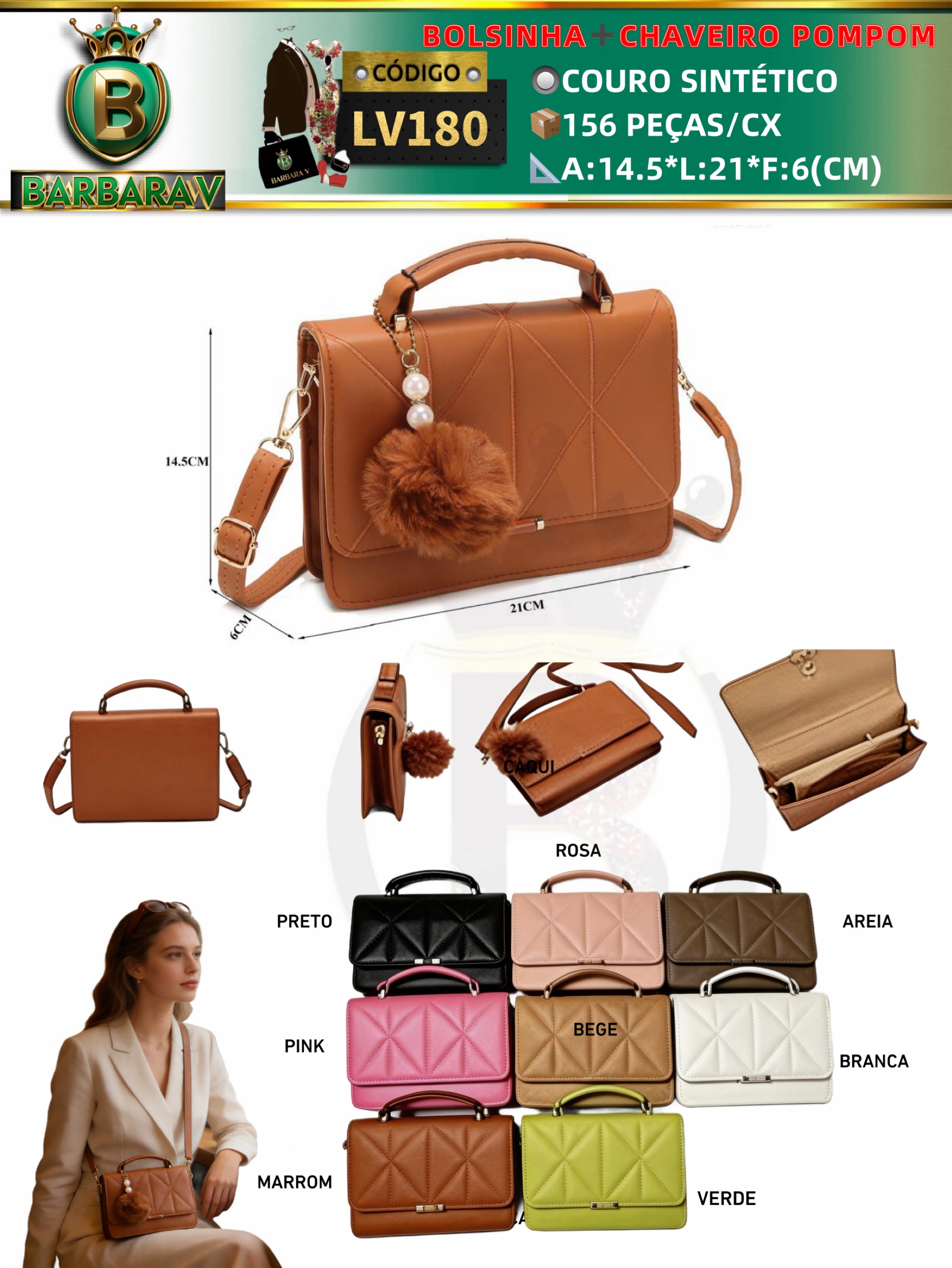 BARBARA V BOLSAS/bolsinha com  chaveiro pompom(LV180)