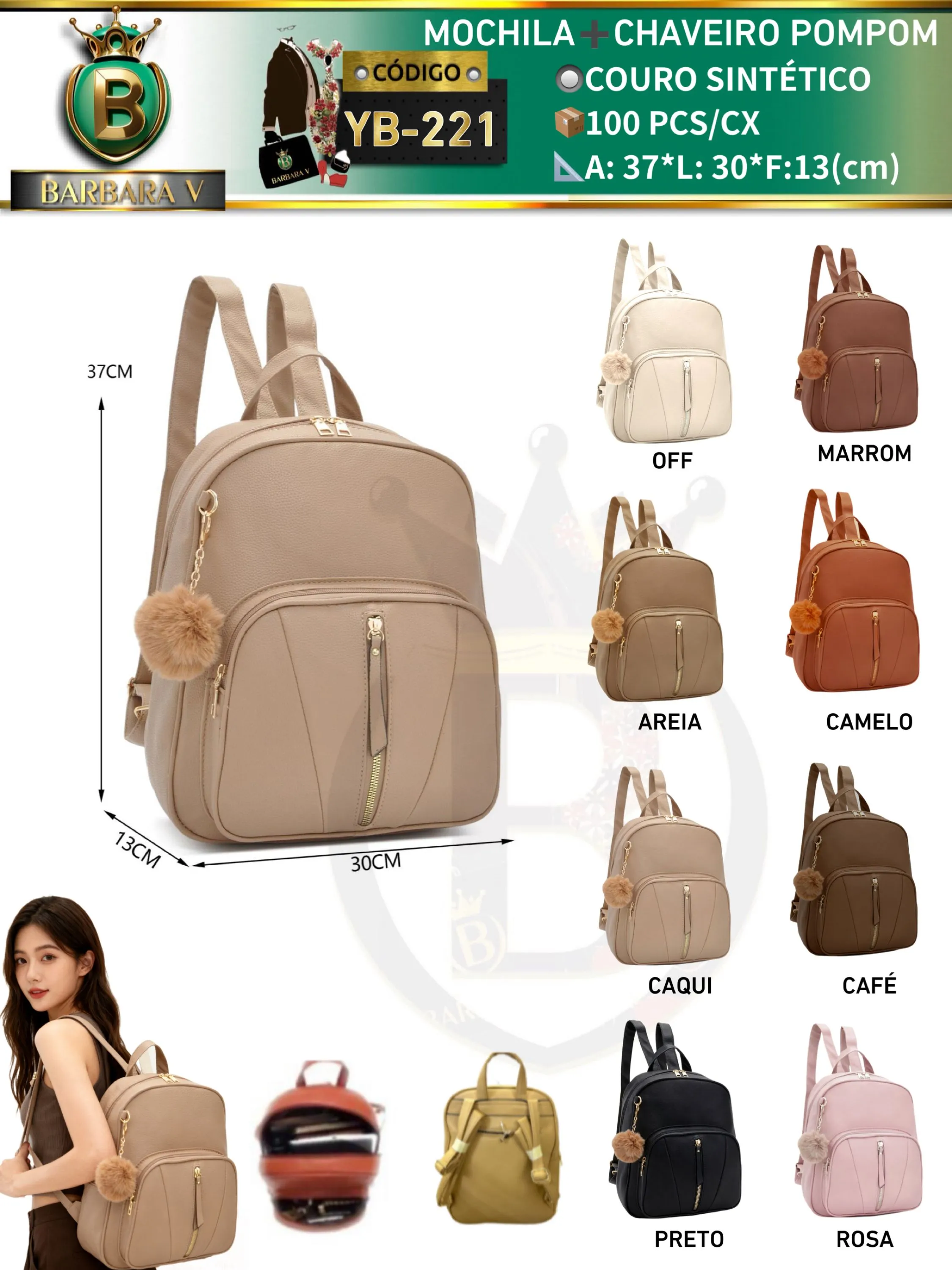 BARBARA V BOLSAS/MOCHILA COM CHAVEIRO POMPOM(YB-221)