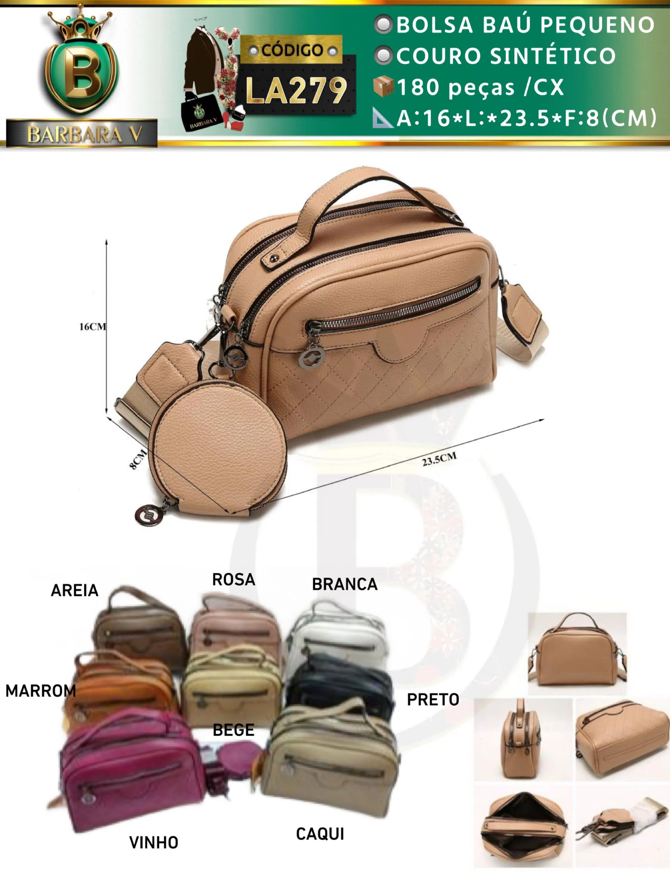 BARBARA V/Bolsa baú pequeno com estojo(LA279)