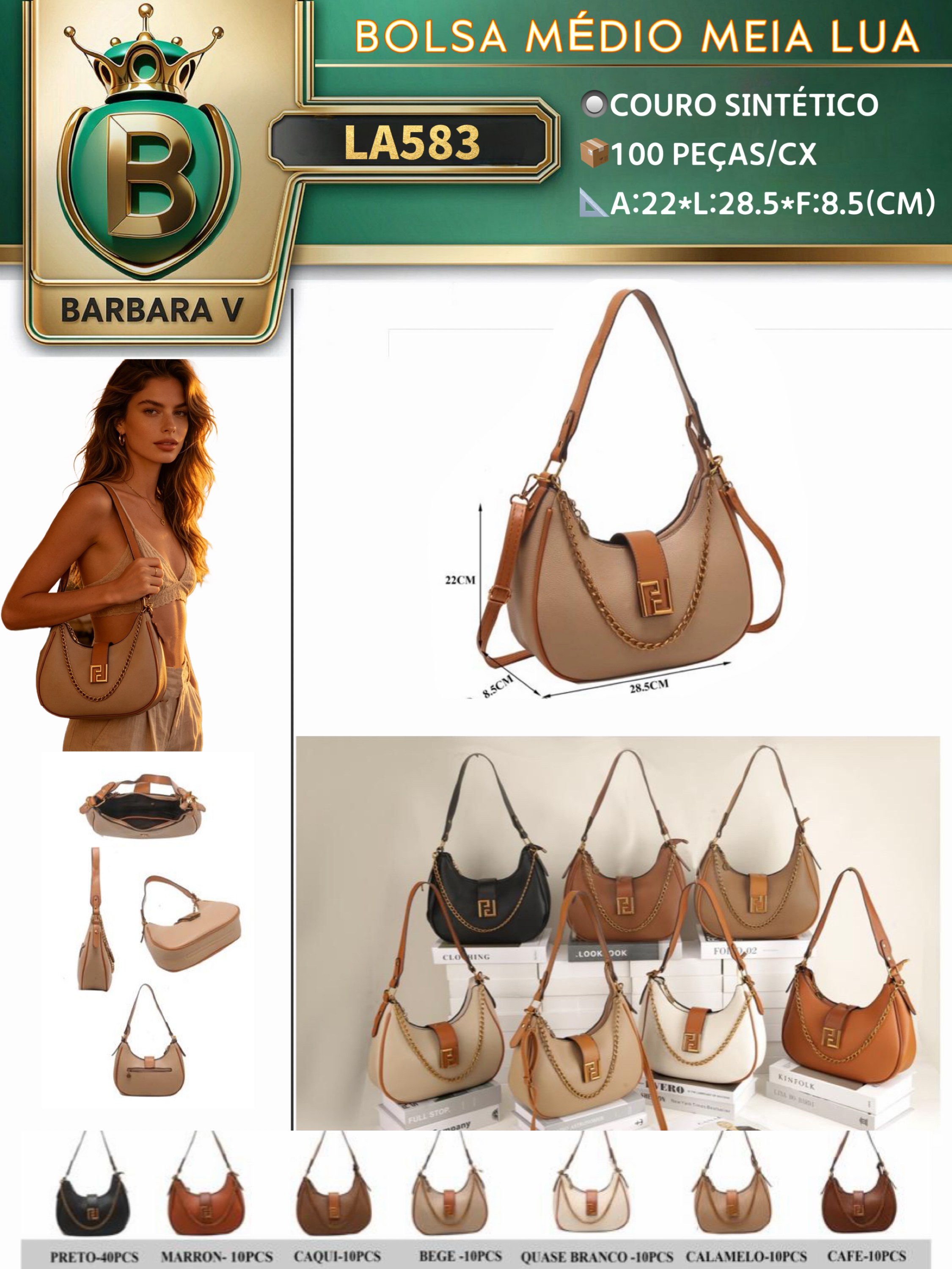 BARBARA V BOLSAS/bolsa médio meia lua(LA583)