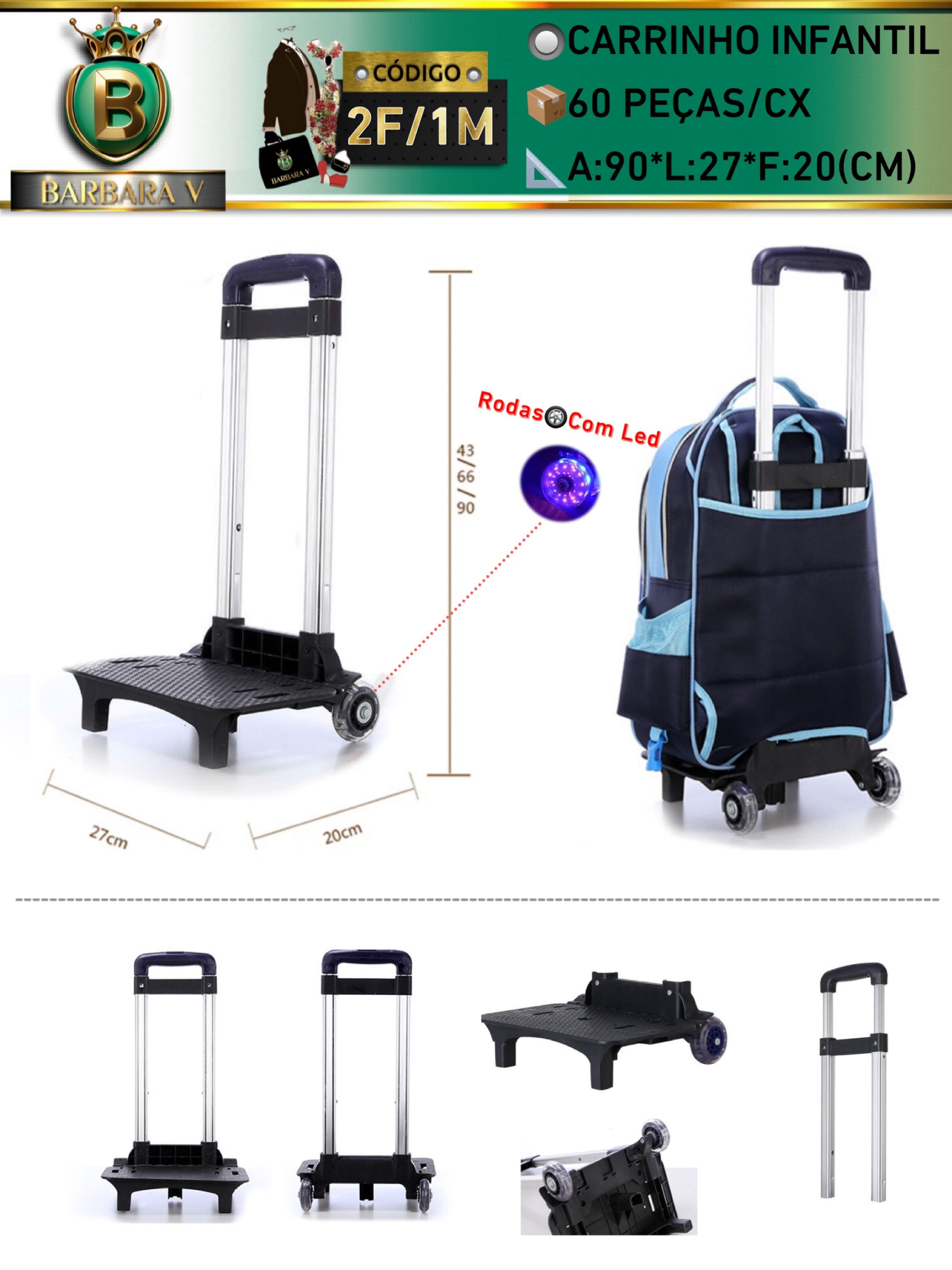 Carrinho Para Mochila Escolar Com Trava Universal(2F/1M)