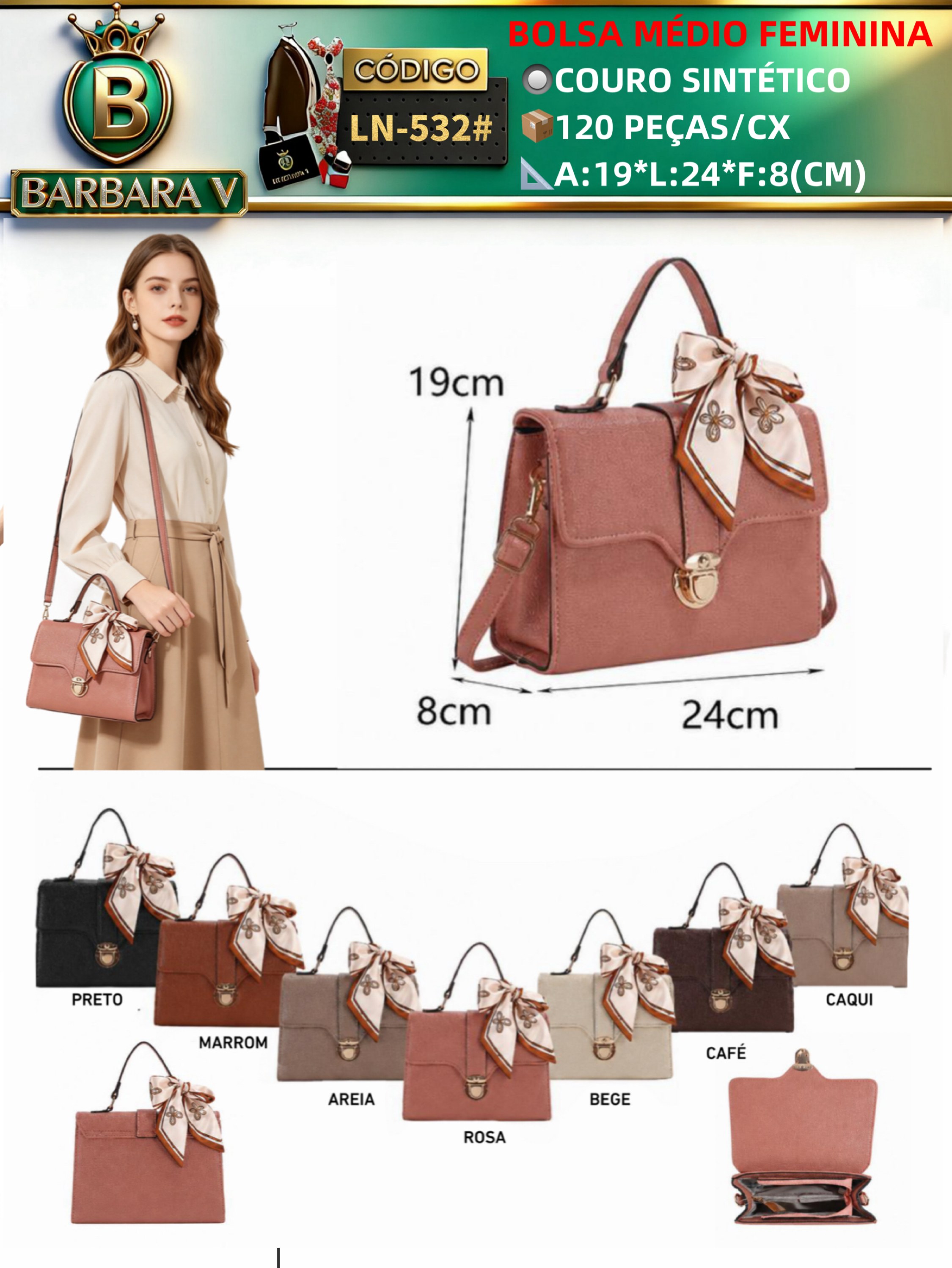 BARBARA V BOLSAS/bolsa médio feminina com lenço(LN-532#)