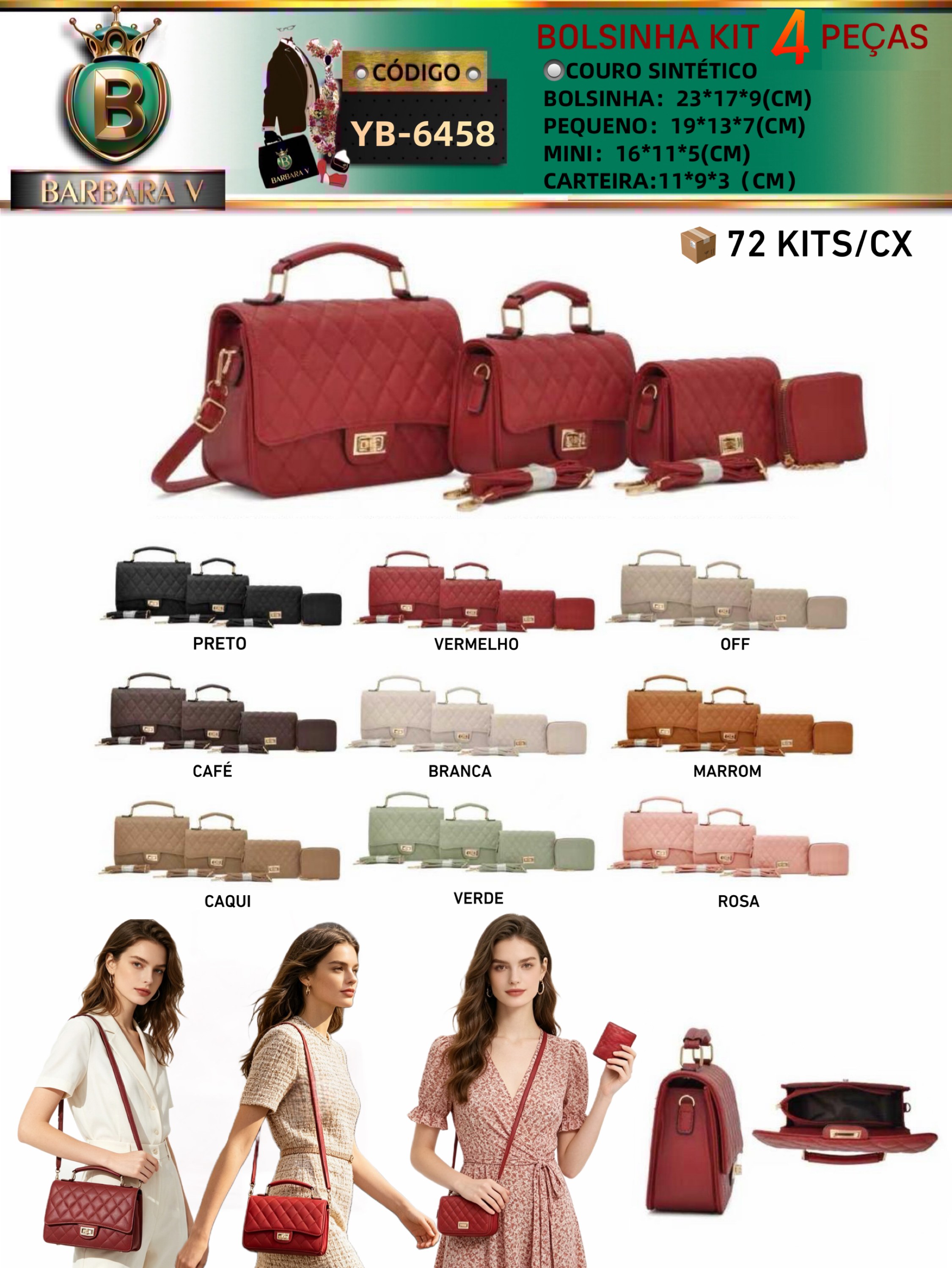 BARBARA V BOLSAS/kit 4 peças (YB-6458)