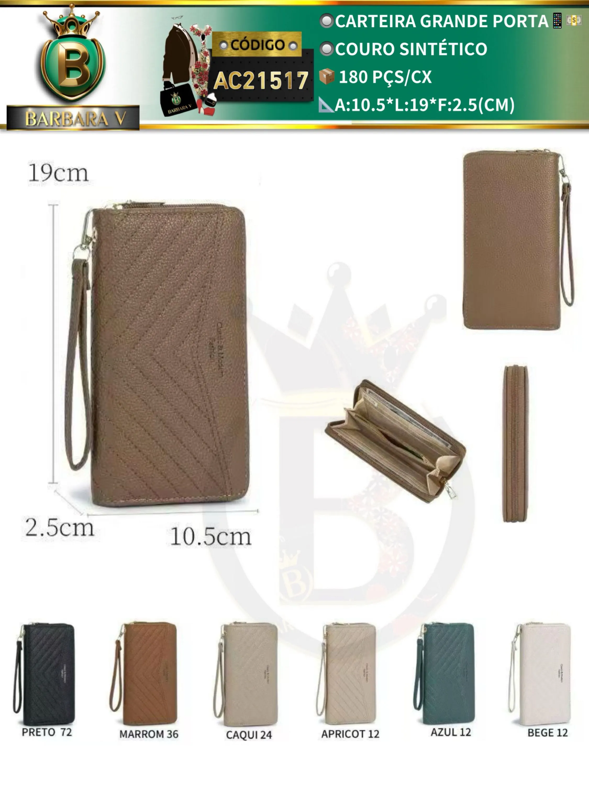 carteira grande feminina 2 peças cor aleatório (AC21517)