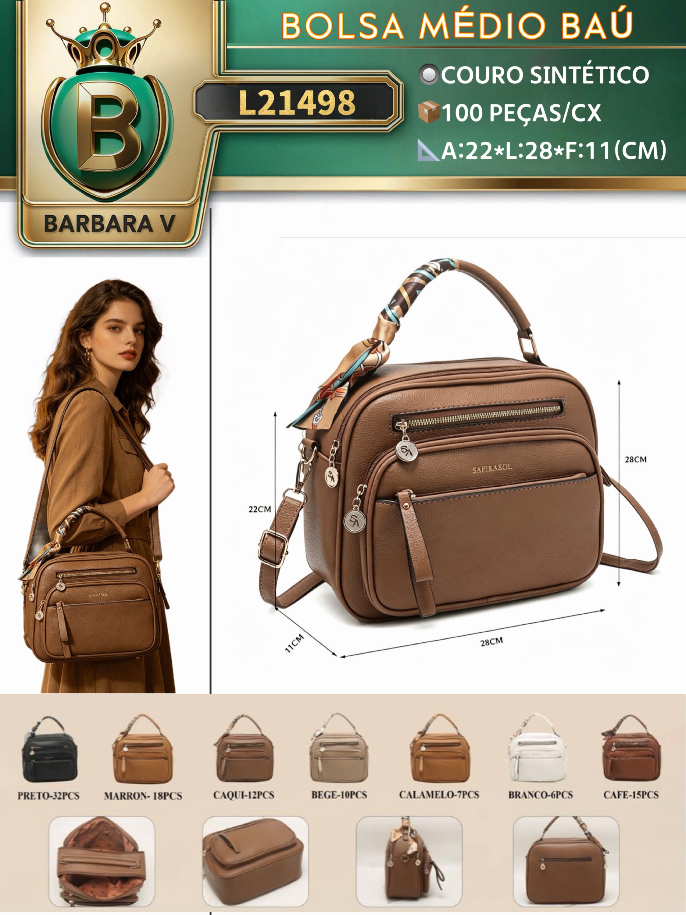 BARBARA V BOLSAS/bolsa médio feminina baú (L21498)