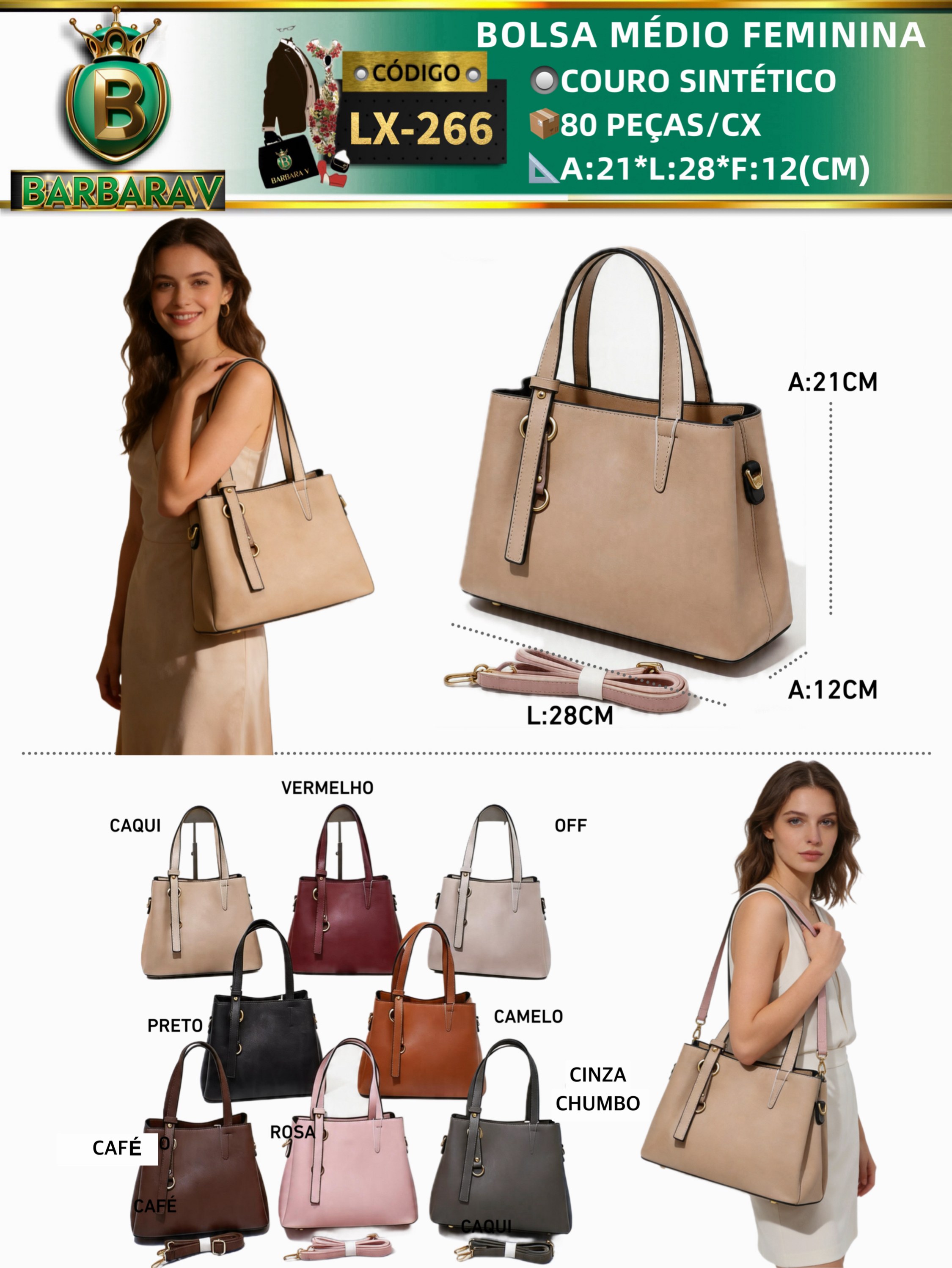 BARBARA V BOLSAS/bolsa médio feminina(LX-266)