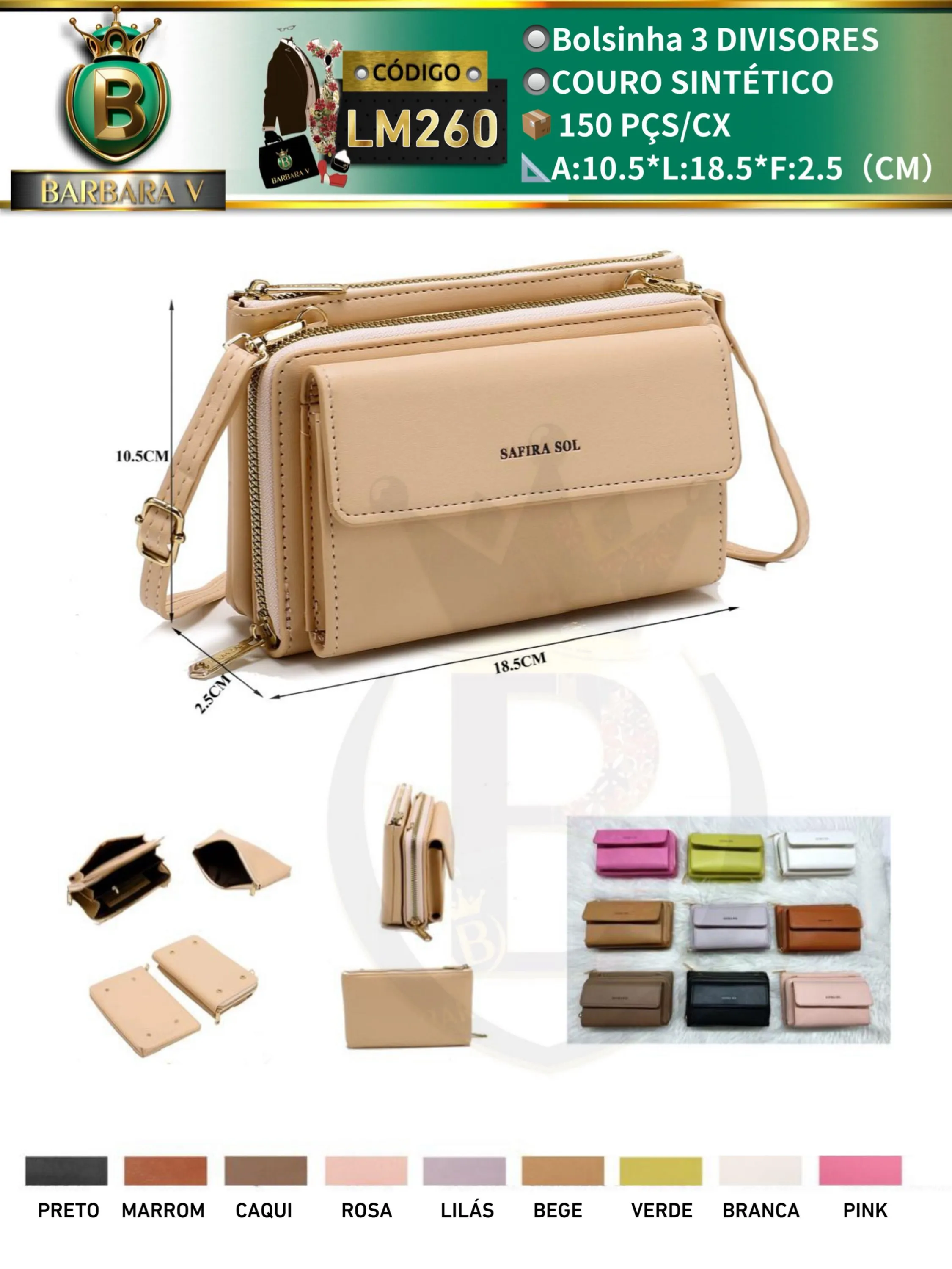 BARBARA V BOLSAS/bolsinha 3 divisores(LM260)
