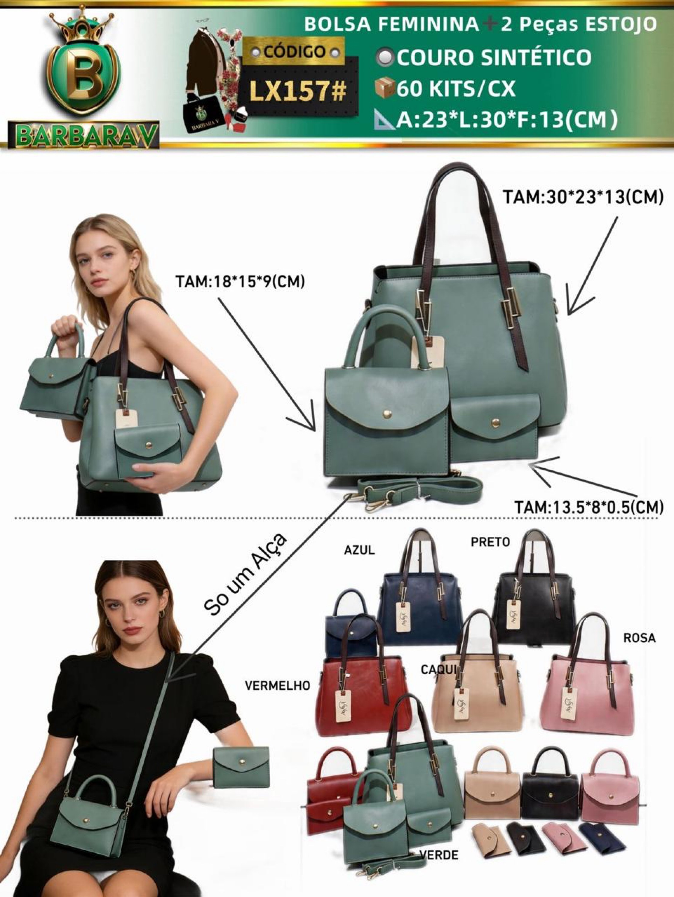 Kit 3 peças bolsa➕bolsinha+estojo(LX157)#