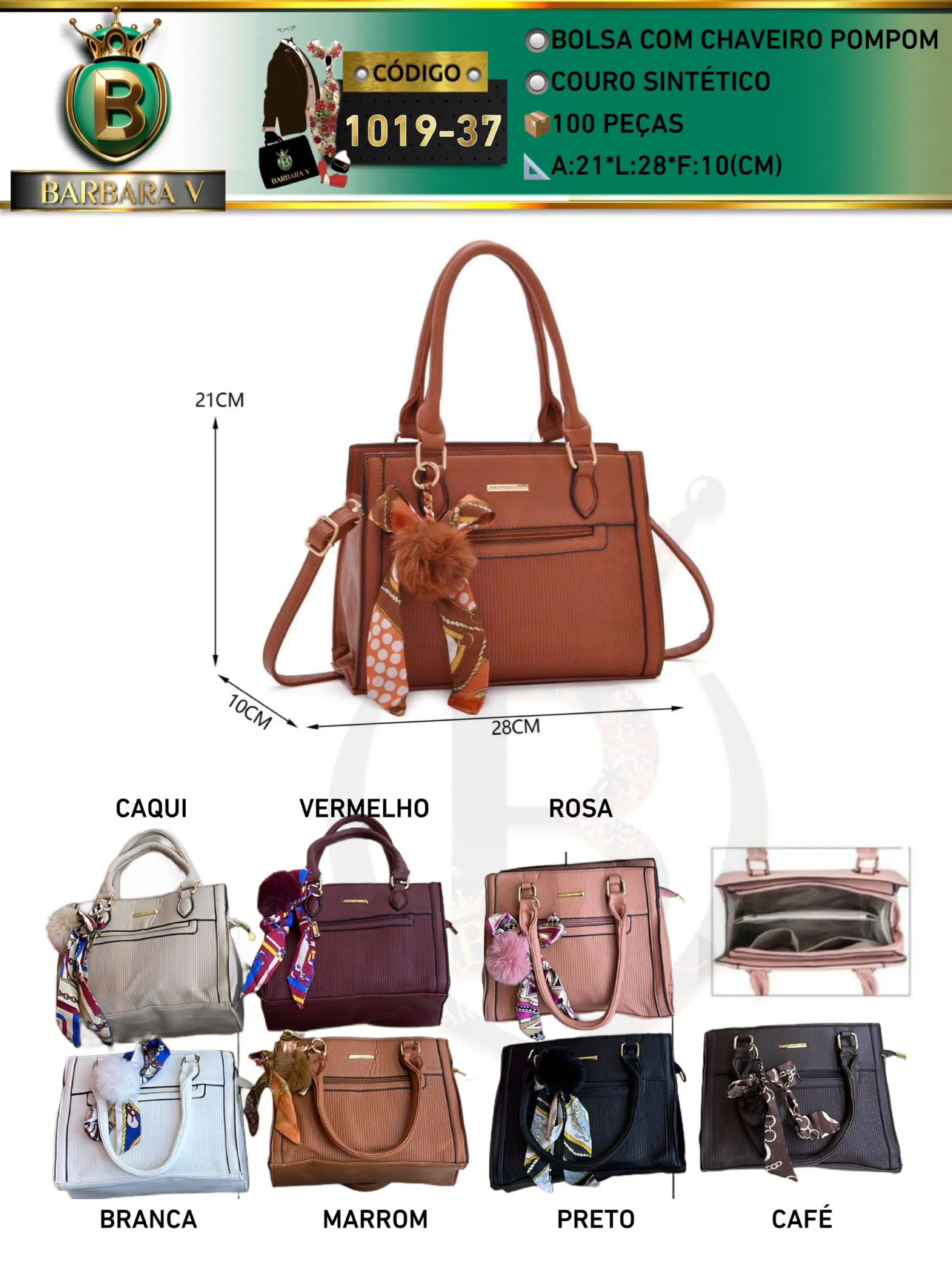 Bolsa médio feminina com chaveiro pompom (1019-37)