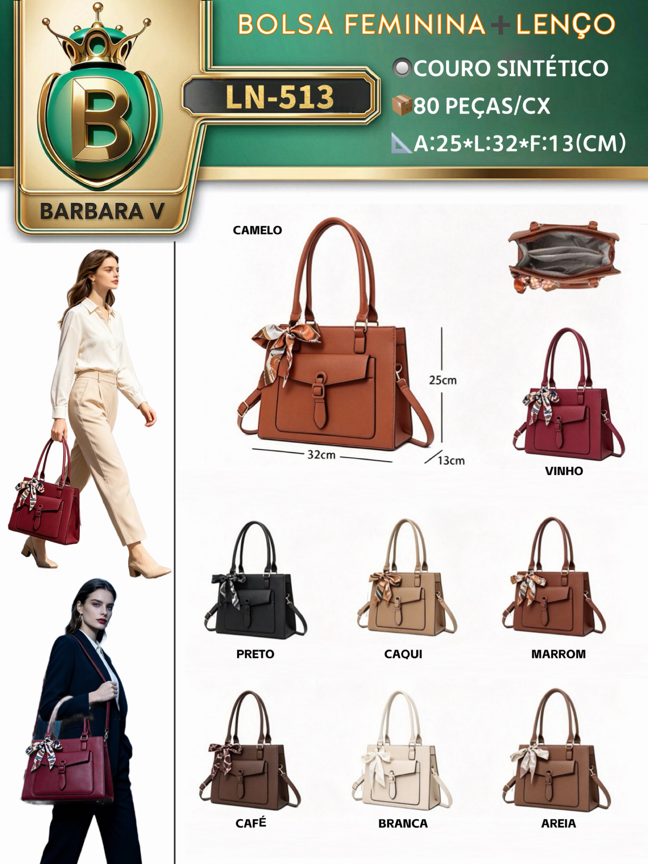 BARBARA V BOLSAS/bolsa feminina com  lenço (LN-513)