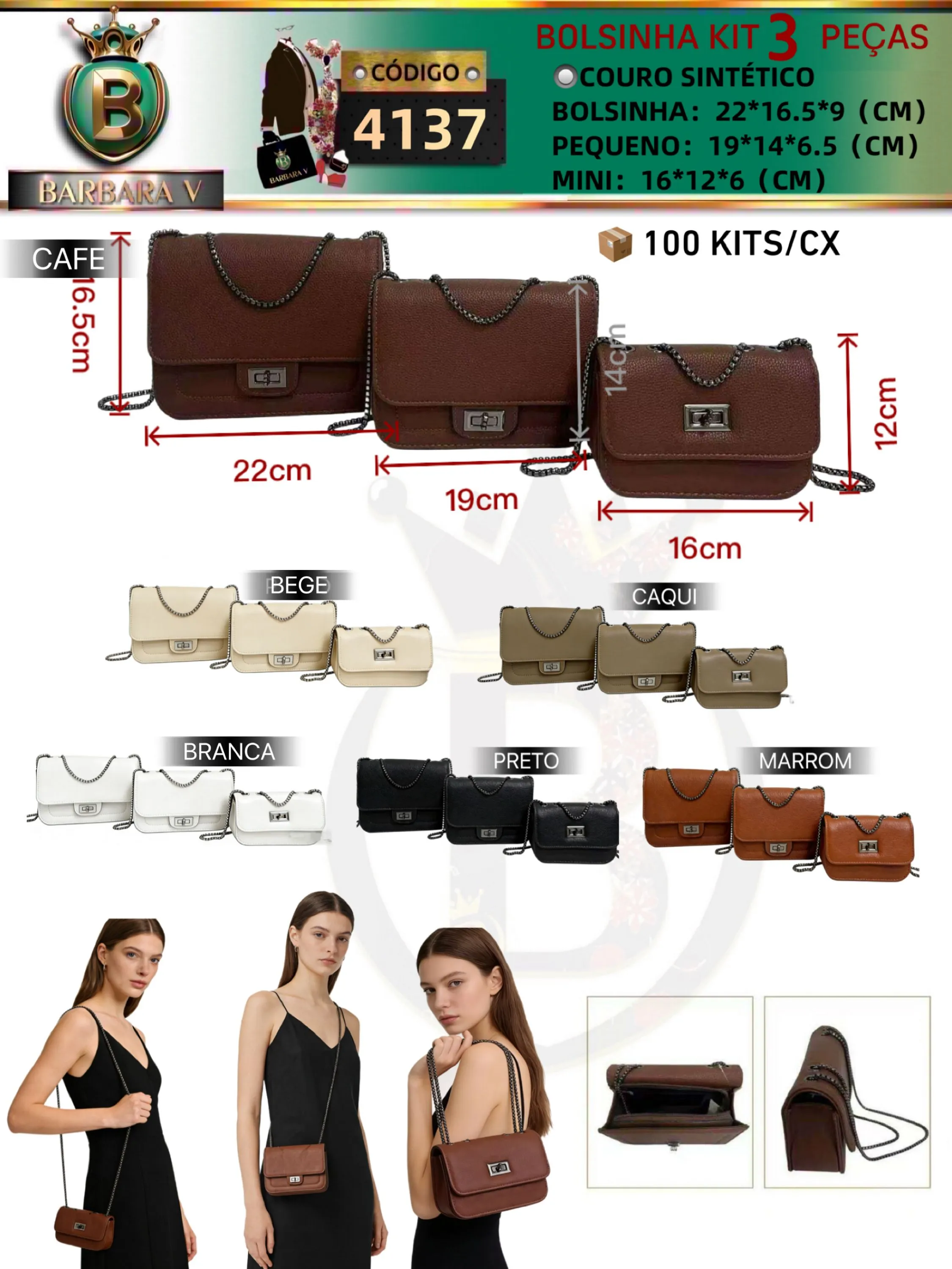 BARBARA V BOLSAS/Kit Bolsinha 3 peças (4137)