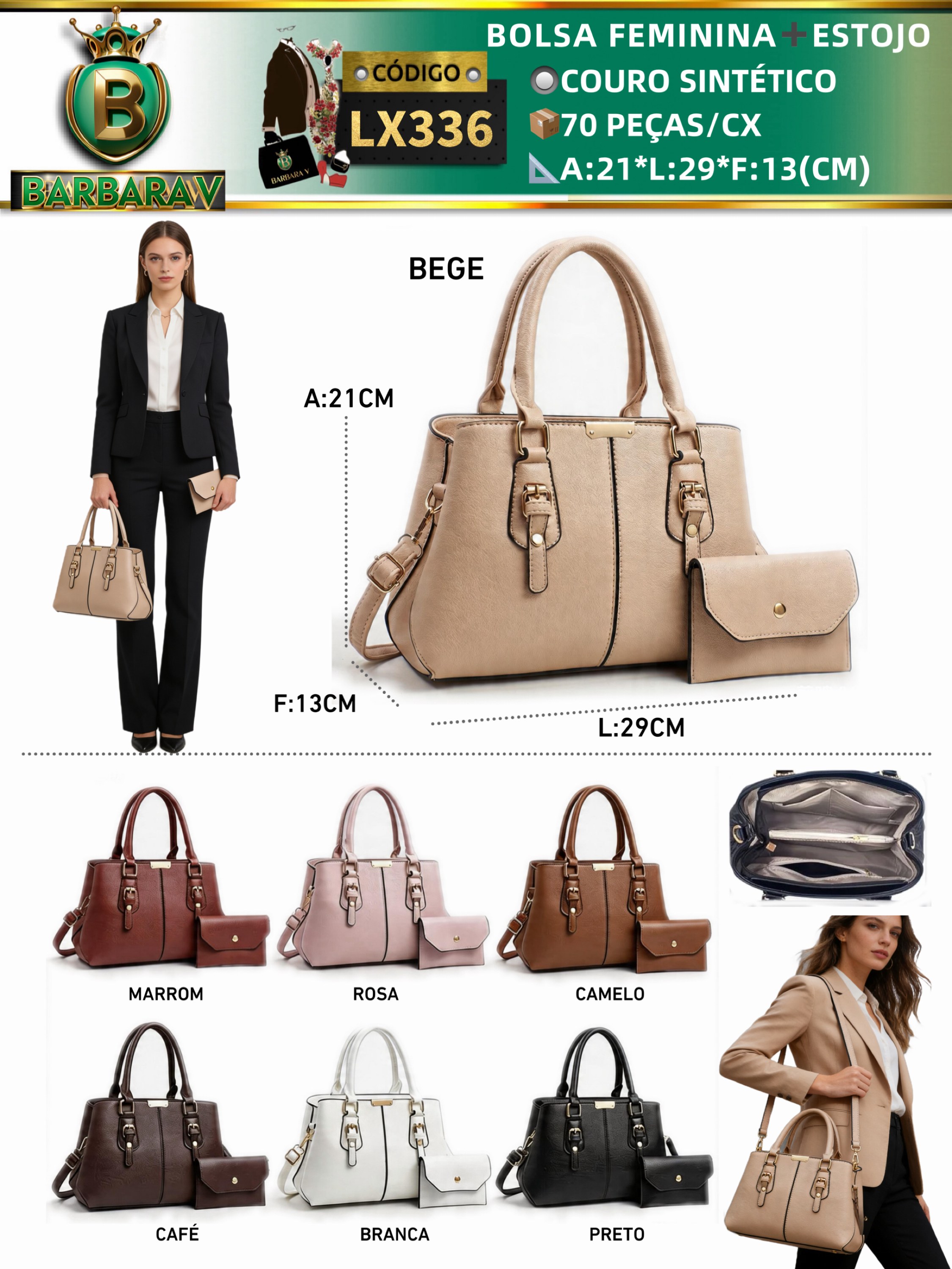 BARBARA V BOLSAS/bolsa feminina com estojo(LX336)