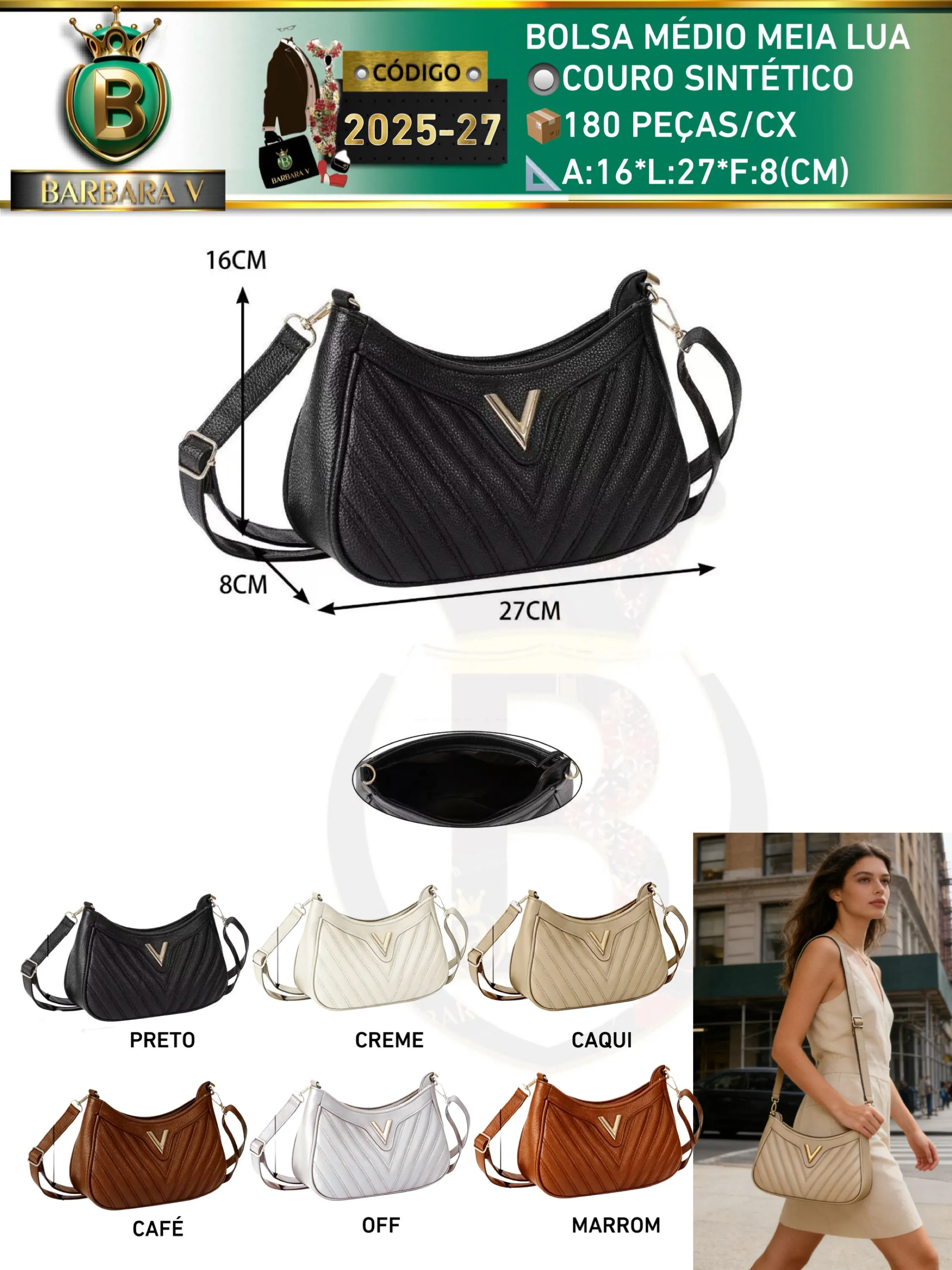 BARBARA V BOLSAS/bolsa médio feminina meia lua(2025-17)