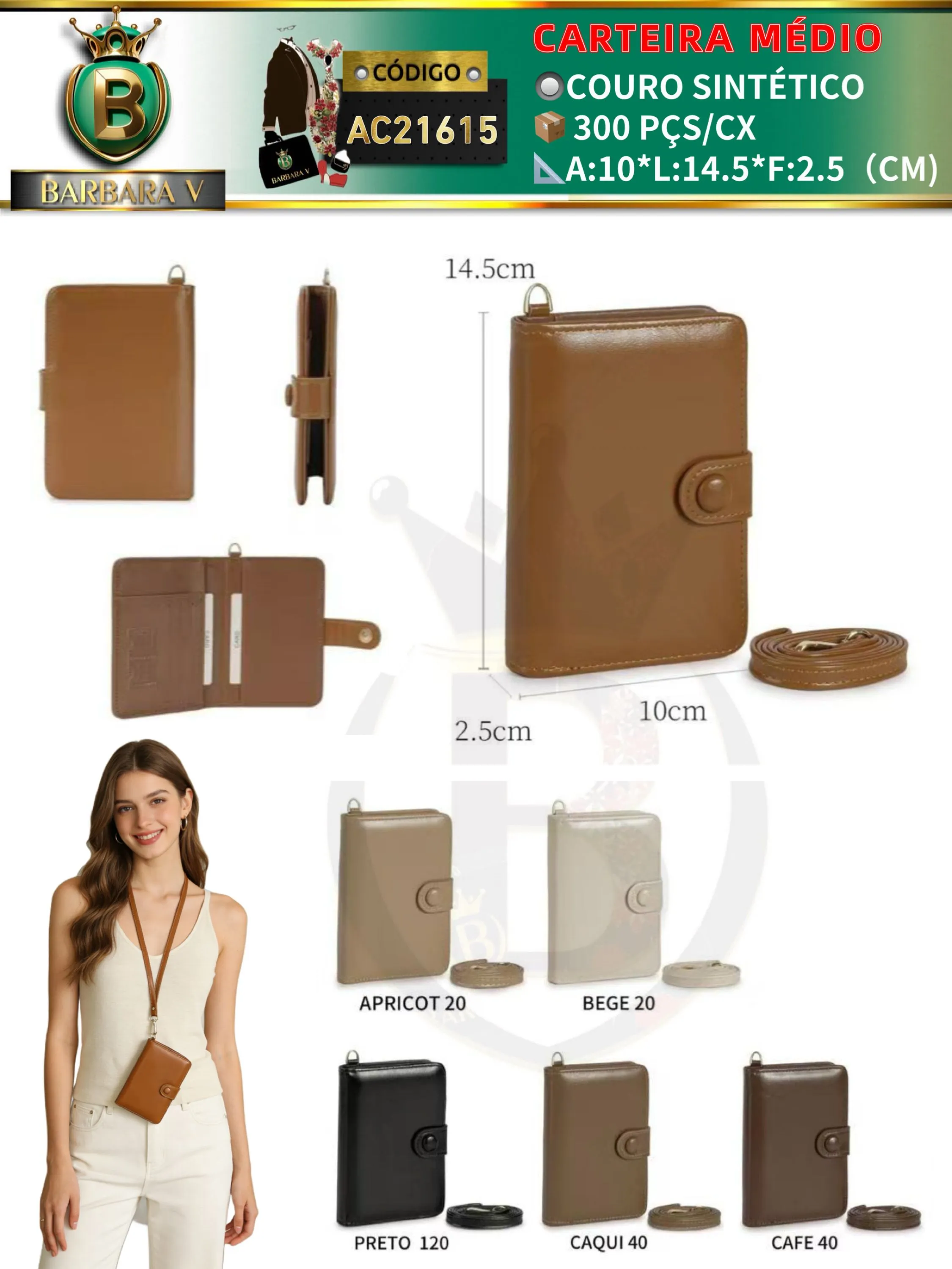 carteira medio feminina 2 peças cor aleatório (AC21615)