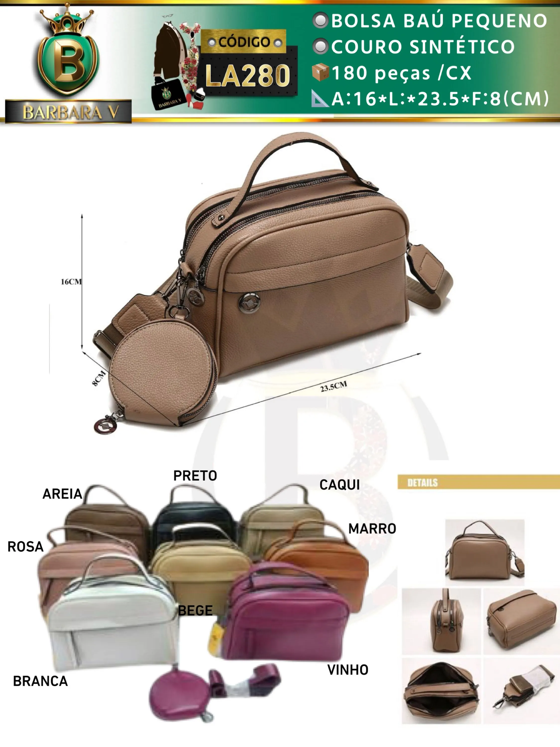 BARBARA V/Bolsa baú pequeno com estojo(LA280)